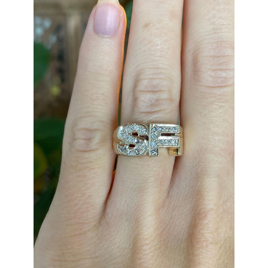 Vintage Solid 14k Yellow Gold Diamond Initial 'SF' Ring Band - Size 5.25