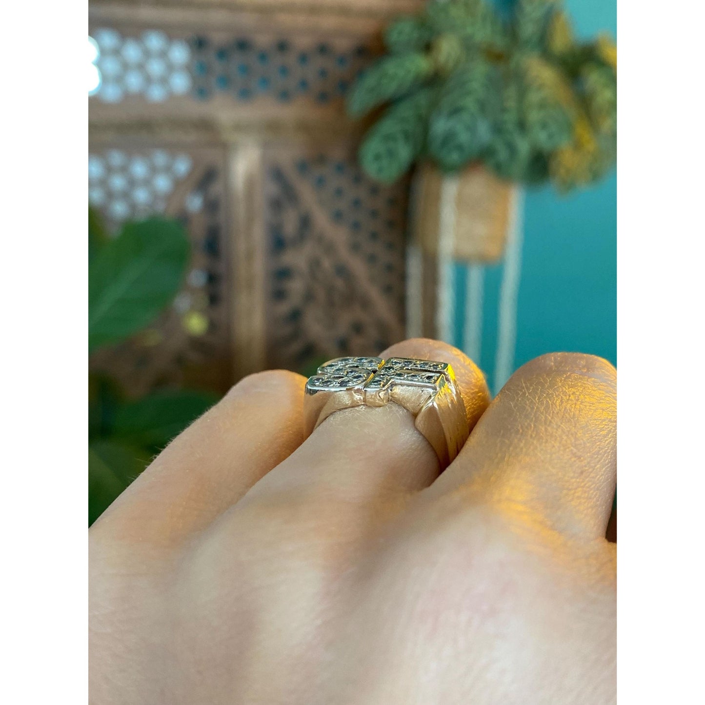 Vintage Solid 14k Yellow Gold Diamond Initial 'SF' Ring Band - Size 5.25