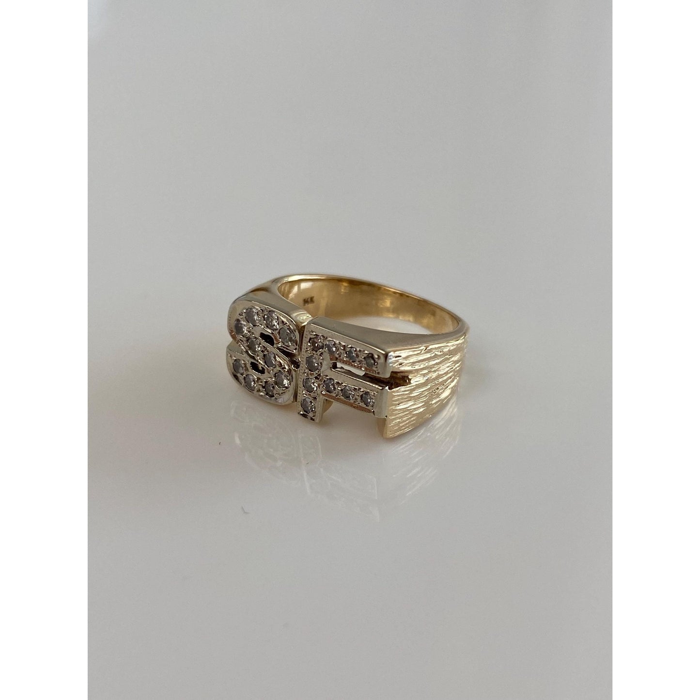 Vintage Solid 14k Yellow Gold Diamond Initial 'SF' Ring Band - Size 5.25