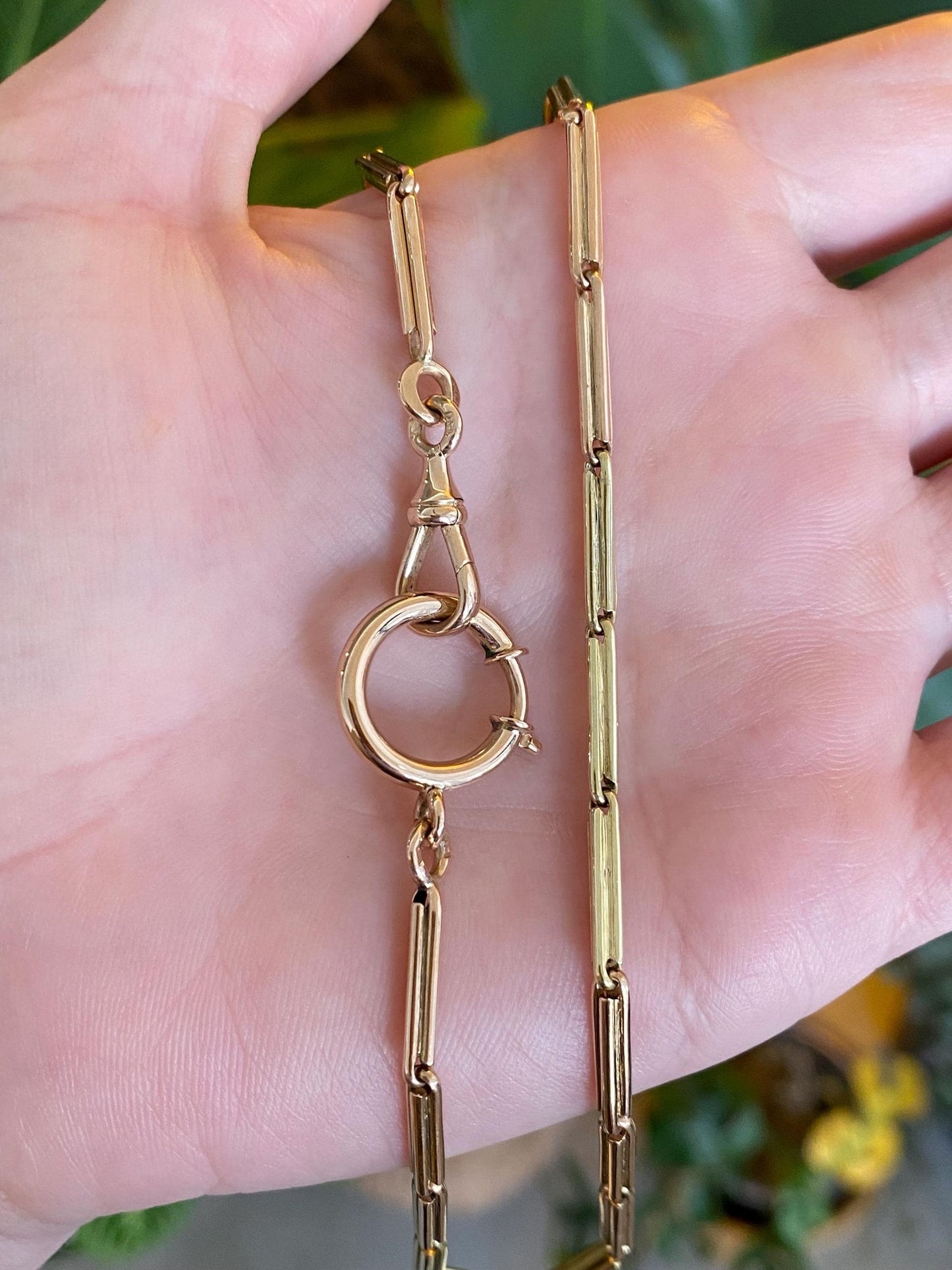 Vintage Solid 14k Rose & Yellow Gold Barrel Link Pocket Watch Chain - 13 inches