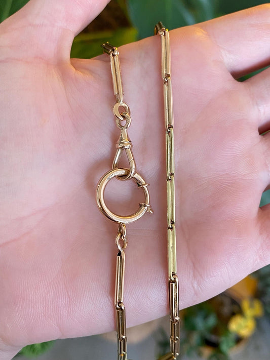 Vintage Solid 14k Rose & Yellow Gold Barrel Link Pocket Watch Chain - 13 inches