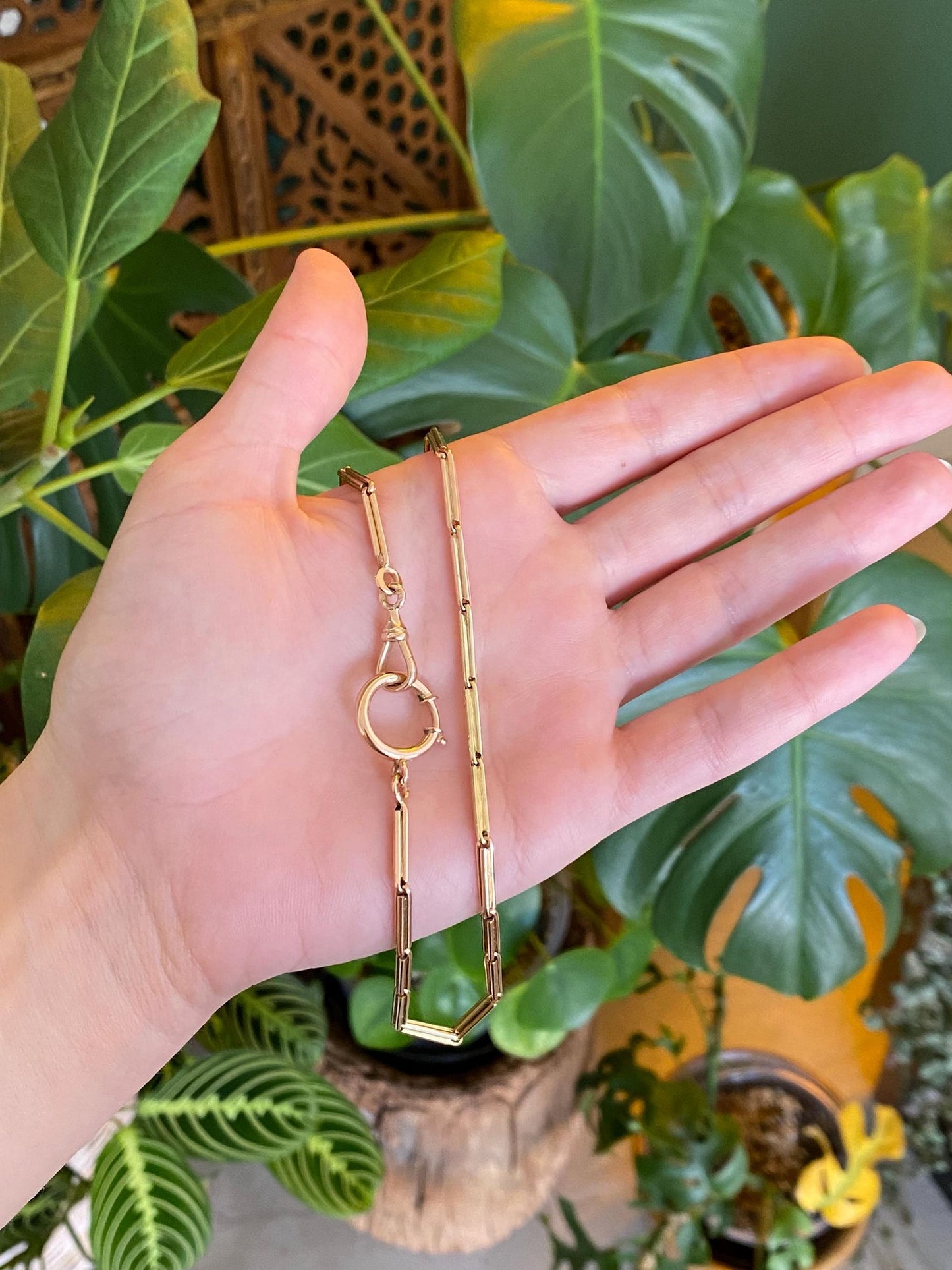 Vintage Solid 14k Rose & Yellow Gold Barrel Link Pocket Watch Chain - 13 inches