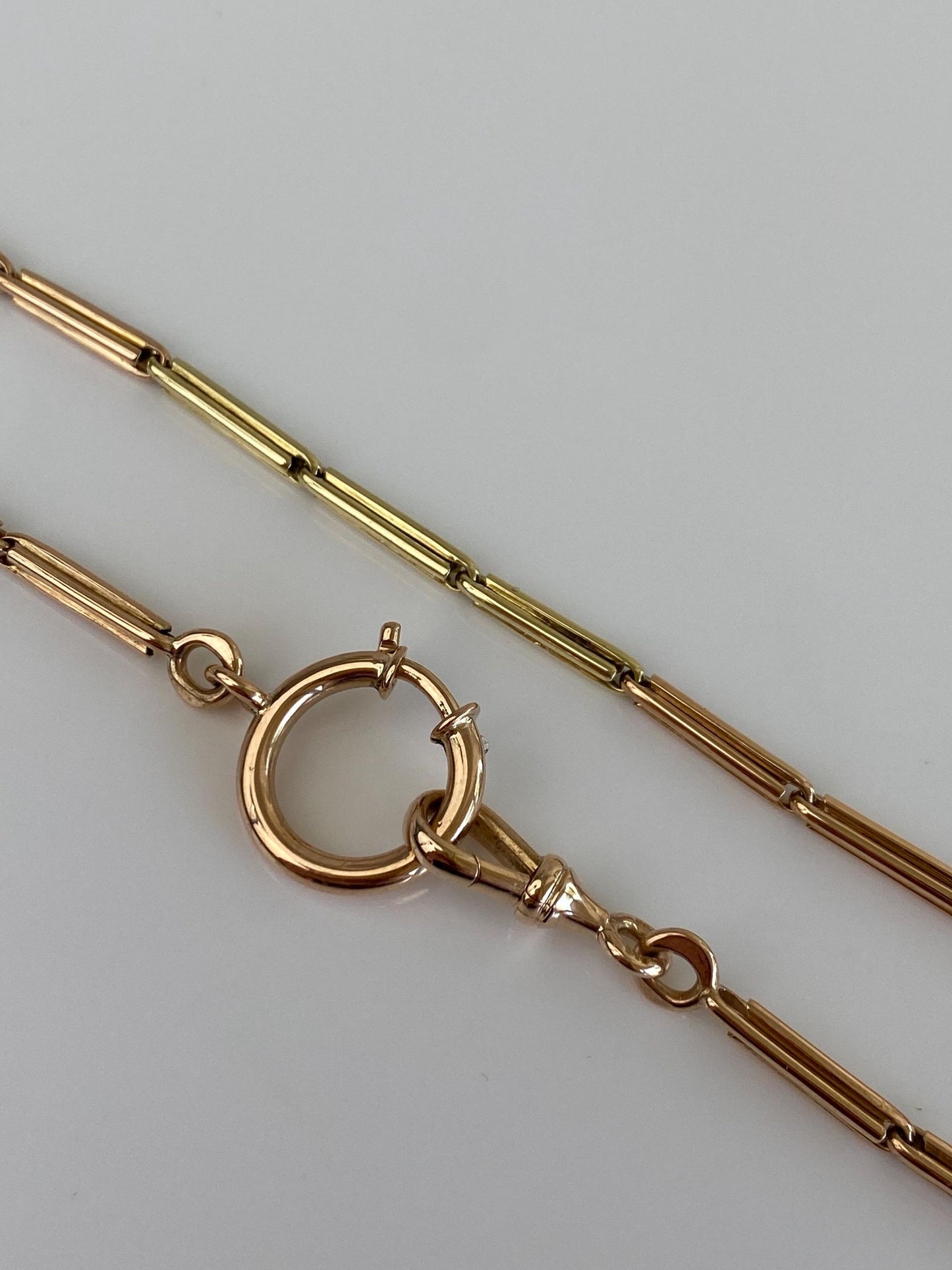 Vintage Solid 14k Rose & Yellow Gold Barrel Link Pocket Watch Chain - 13 inches