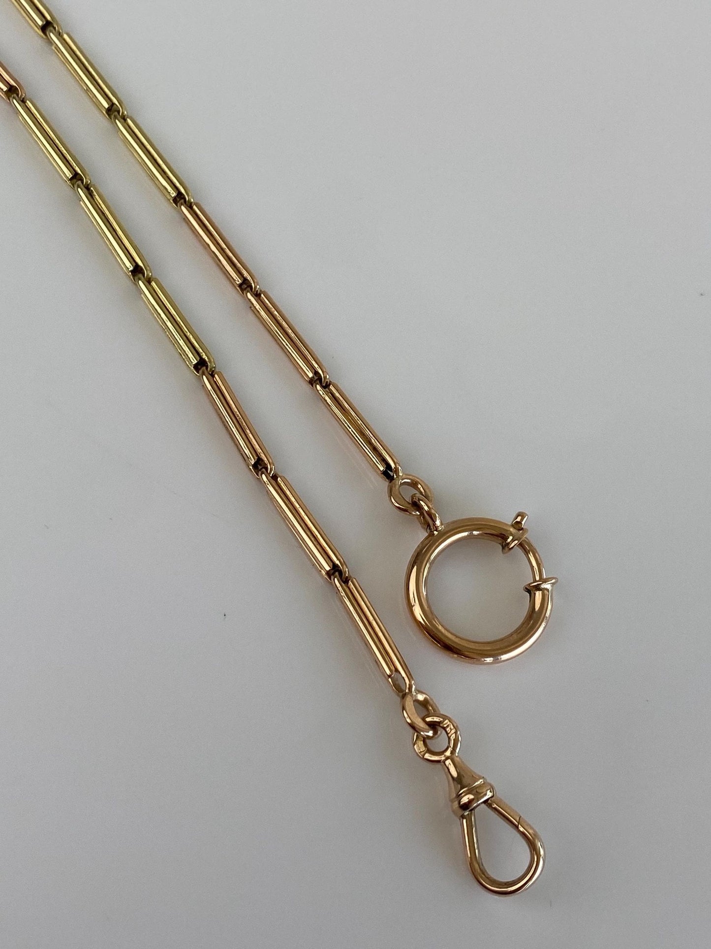 Vintage Solid 14k Rose & Yellow Gold Barrel Link Pocket Watch Chain - 13 inches