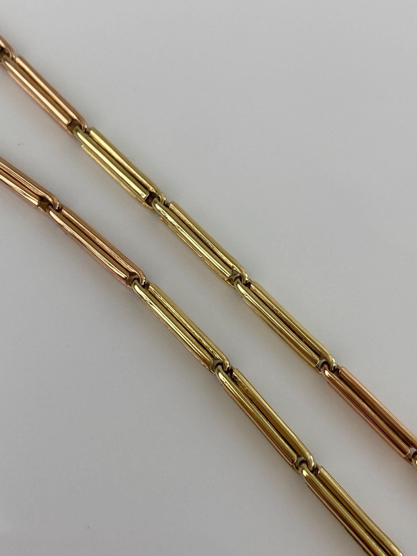 Vintage Solid 14k Rose & Yellow Gold Barrel Link Pocket Watch Chain - 13 inches