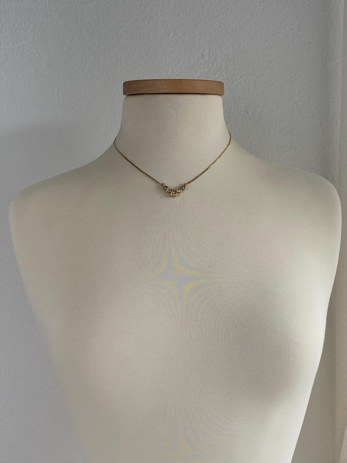 Vintage Solid 14k Yellow Gold Diamonds Flat Wheat Chain Necklace - 17 inches
