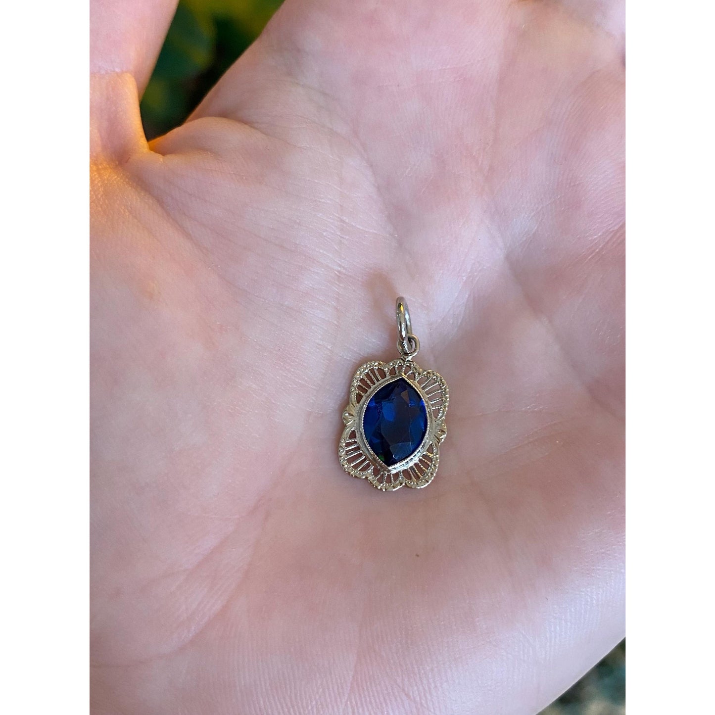 Vintage Solid 14k White Gold Blue Cubic Zirconia Charm