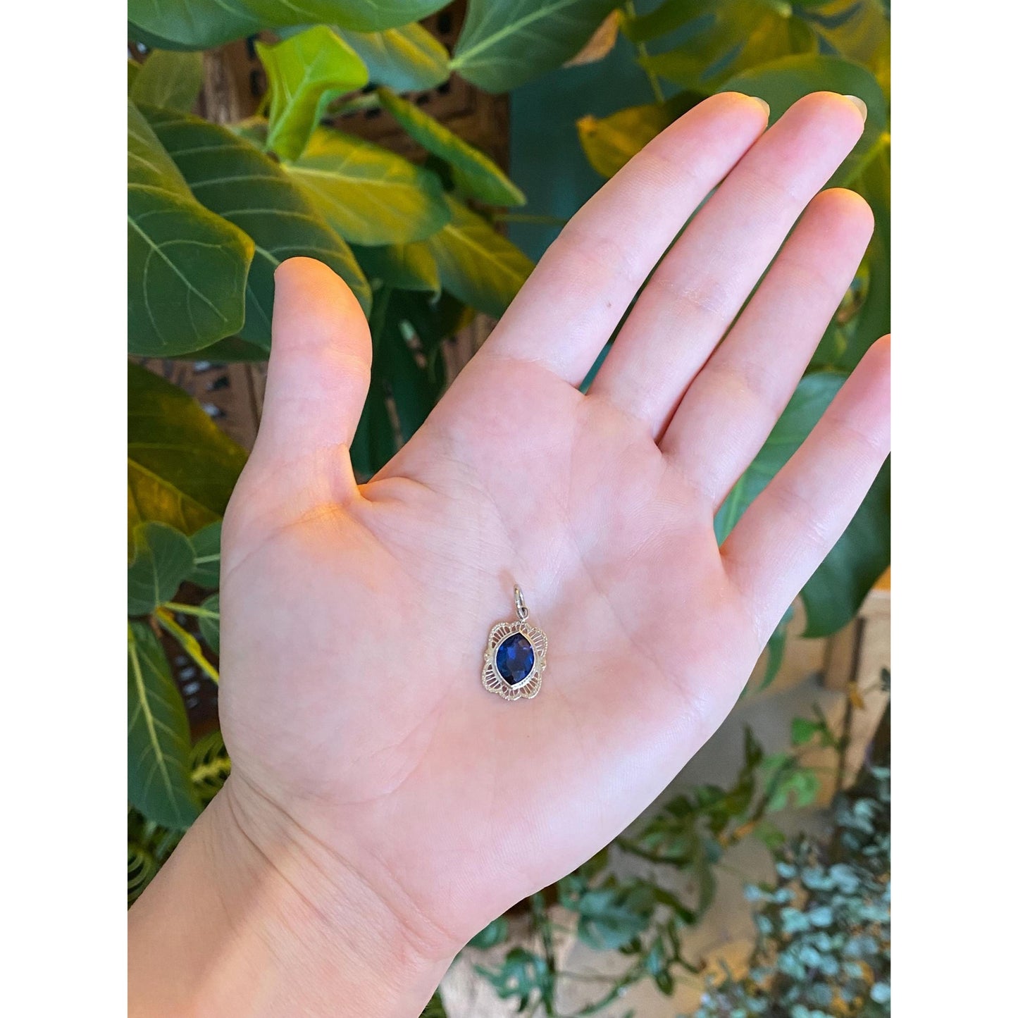 Vintage Solid 14k White Gold Blue Cubic Zirconia Charm