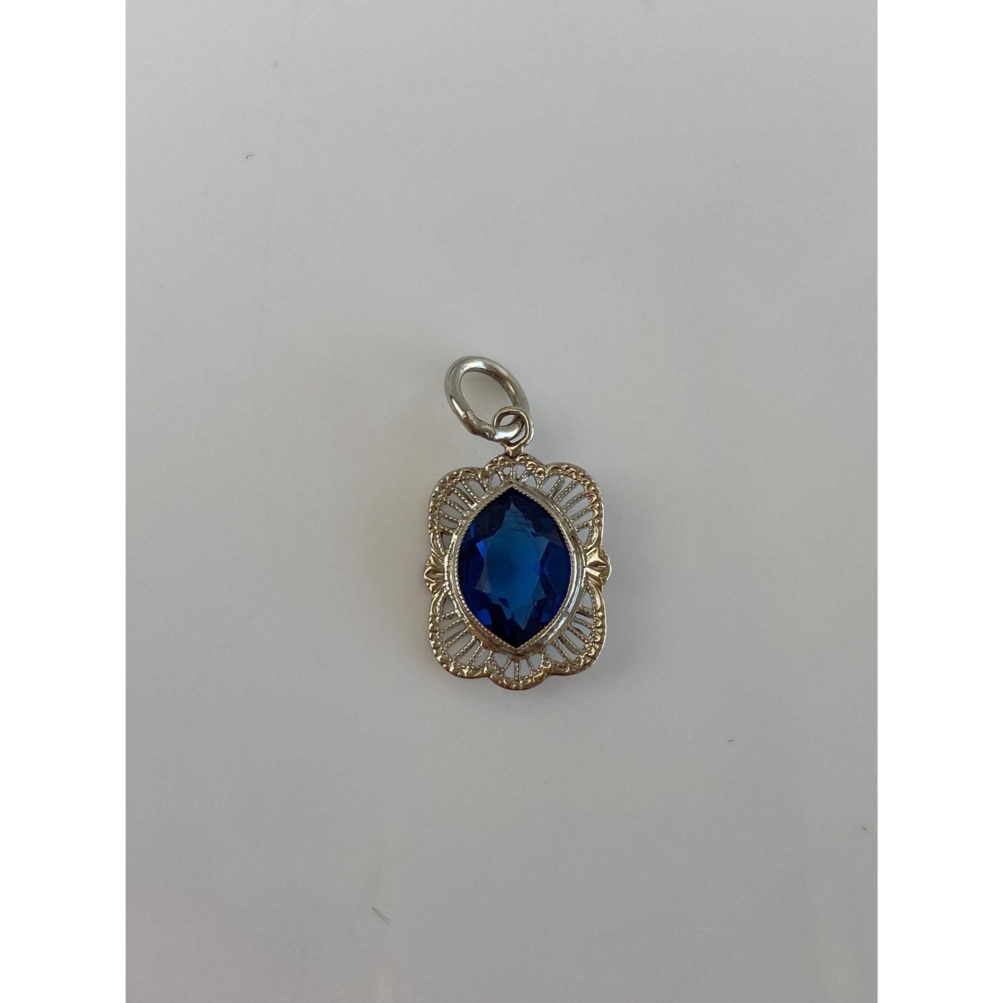Vintage Solid 14k White Gold Blue Cubic Zirconia Charm