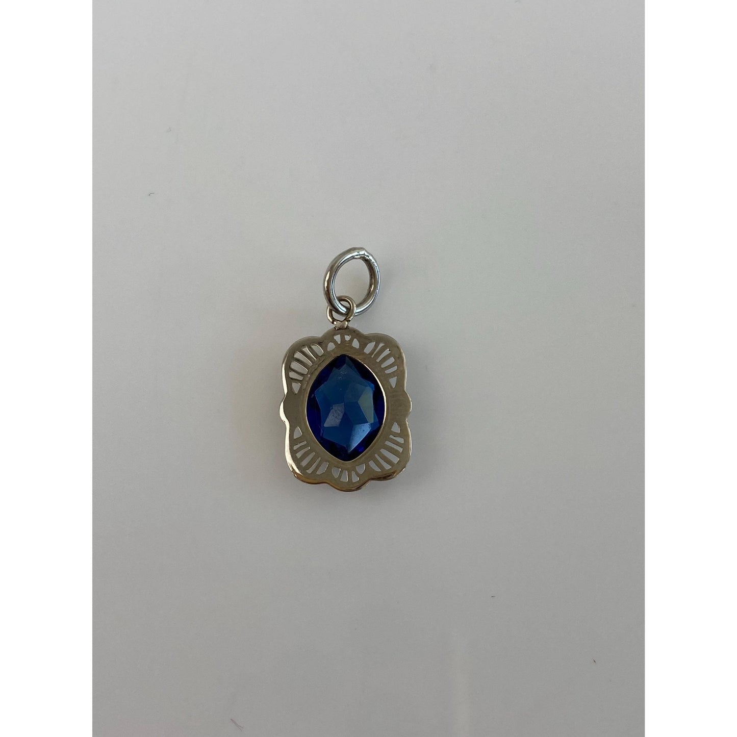 Vintage Solid 14k White Gold Blue Cubic Zirconia Charm