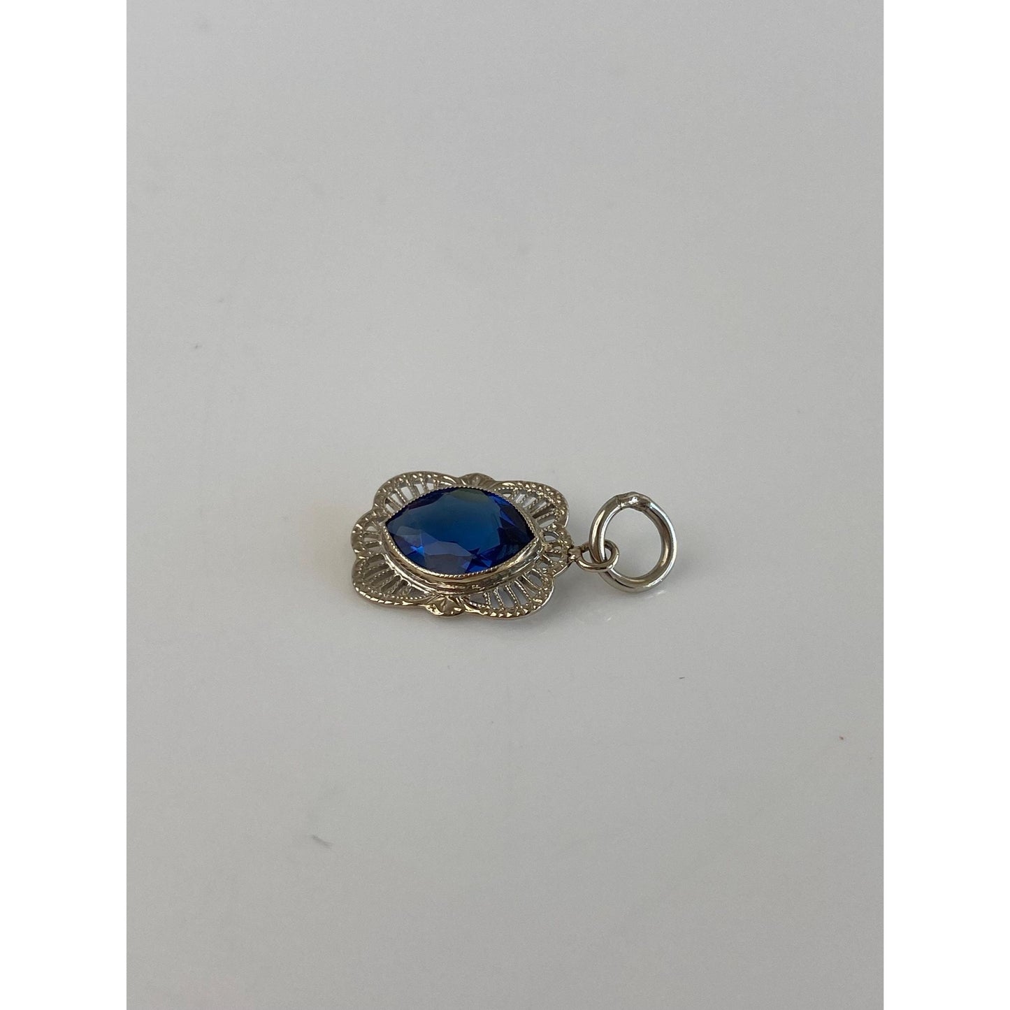 Vintage Solid 14k White Gold Blue Cubic Zirconia Charm