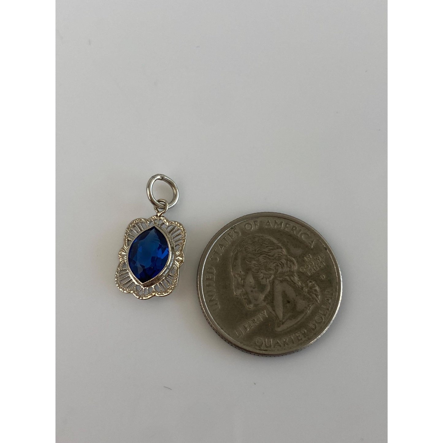 Vintage Solid 14k White Gold Blue Cubic Zirconia Charm