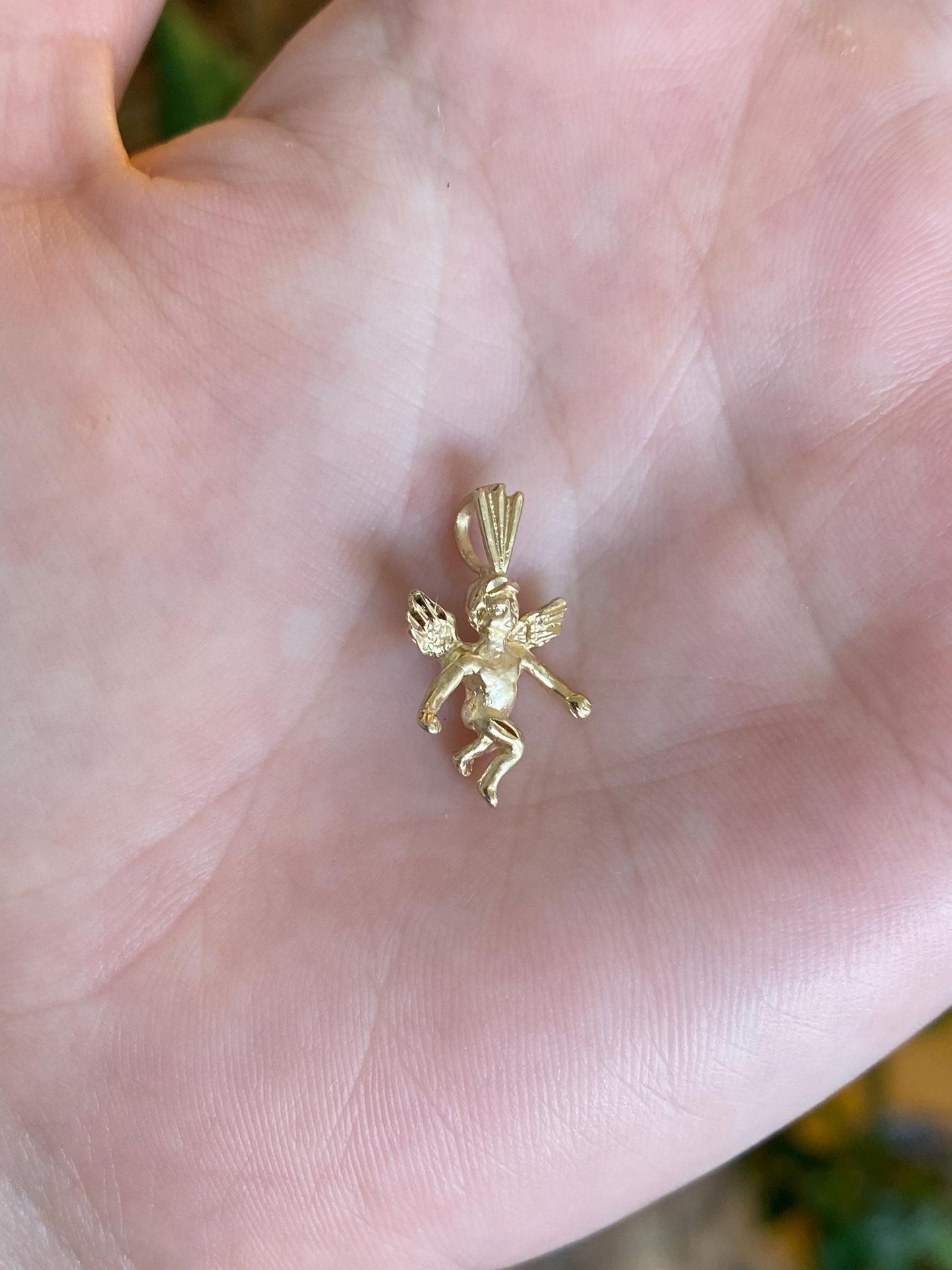 Vintage Solid 14k Yellow Gold Diamond Cut Cupid Angel Charm