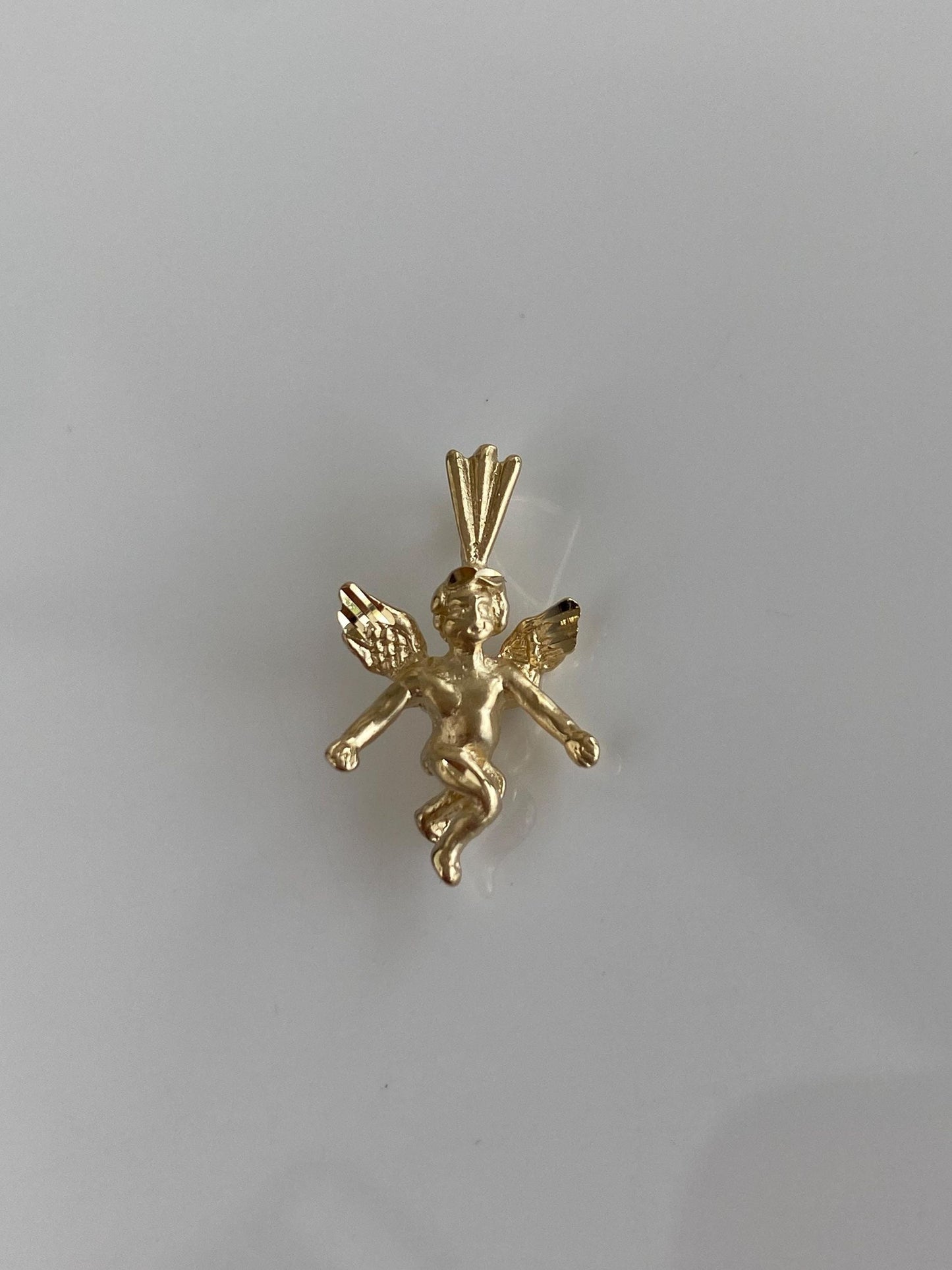 Vintage Solid 14k Yellow Gold Diamond Cut Cupid Angel Charm