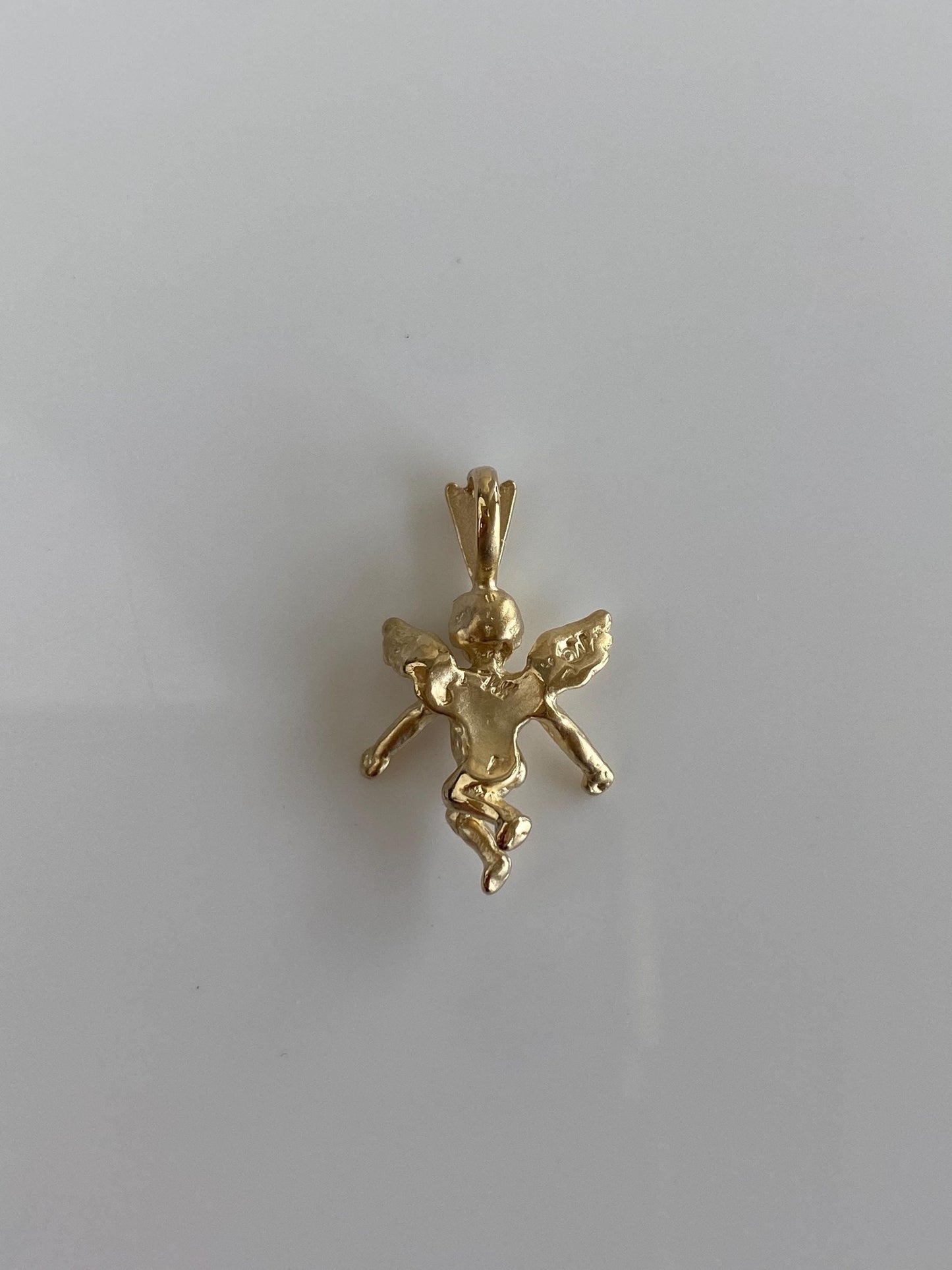 Vintage Solid 14k Yellow Gold Diamond Cut Cupid Angel Charm