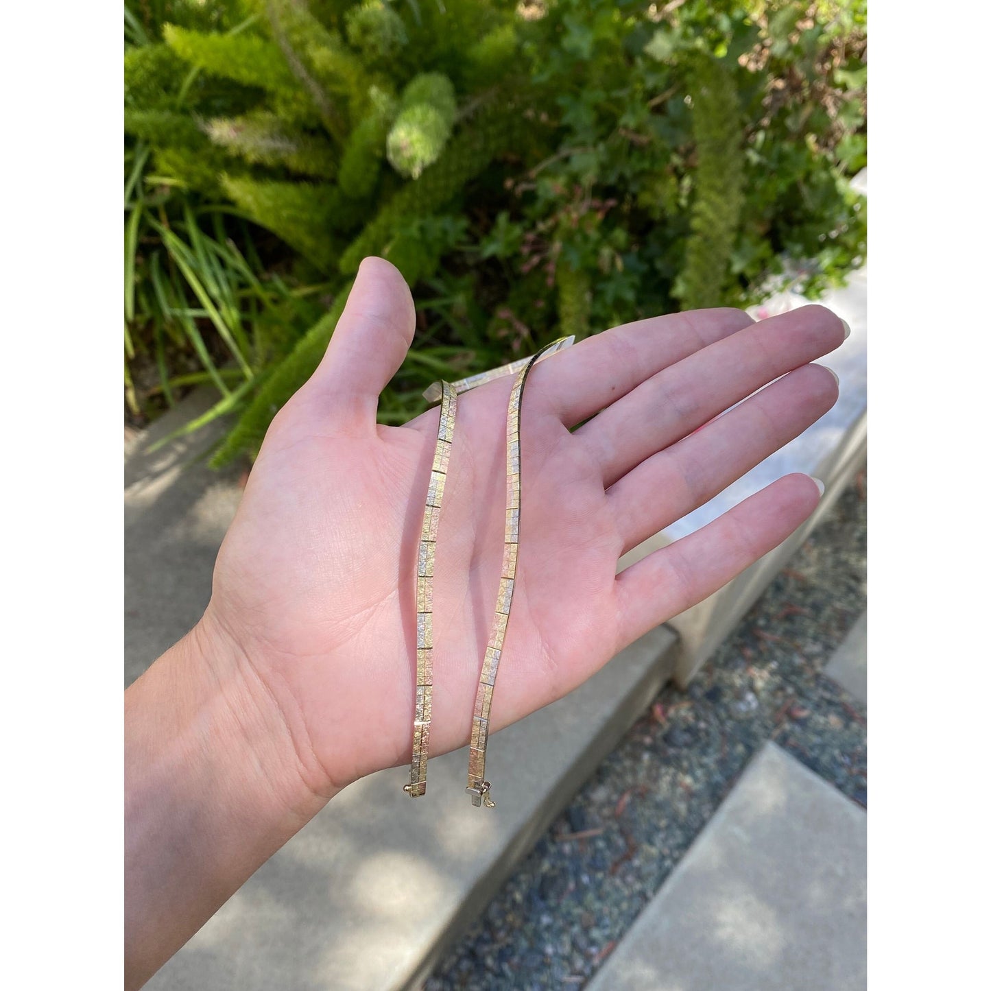 Vintage Solid 14k Tri Tone Gold Checkerboard Pattern Omega Chain Necklace - 16 inches