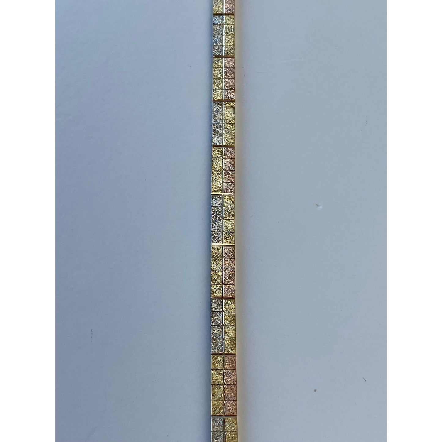 Vintage Solid 14k Tri Tone Gold Checkerboard Pattern Omega Chain Necklace - 16 inches