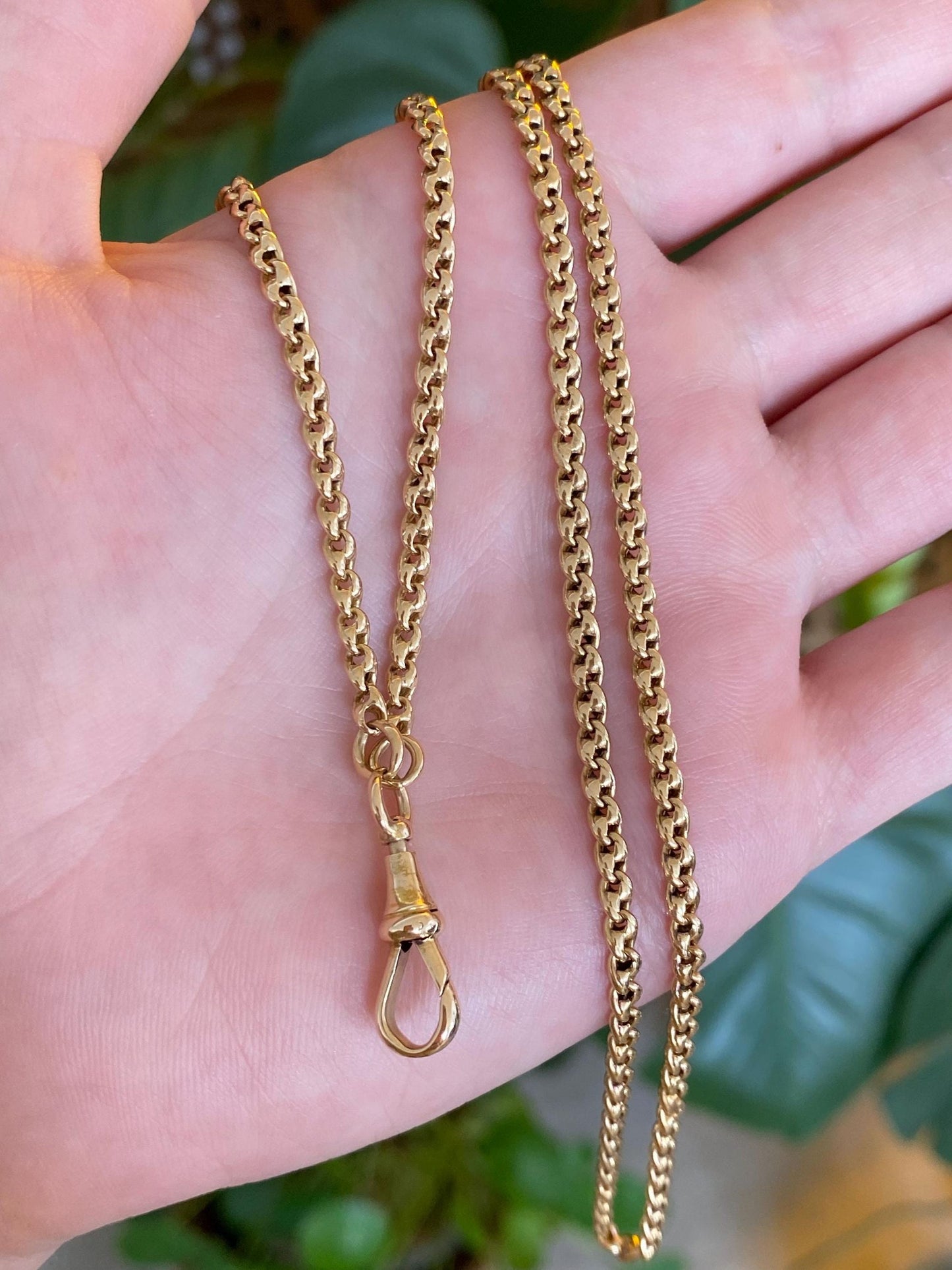 Vintage Solid 18k Yellow Gold Long Rounded Fancy Link Pocket Watch Chain Necklace - 34 inches