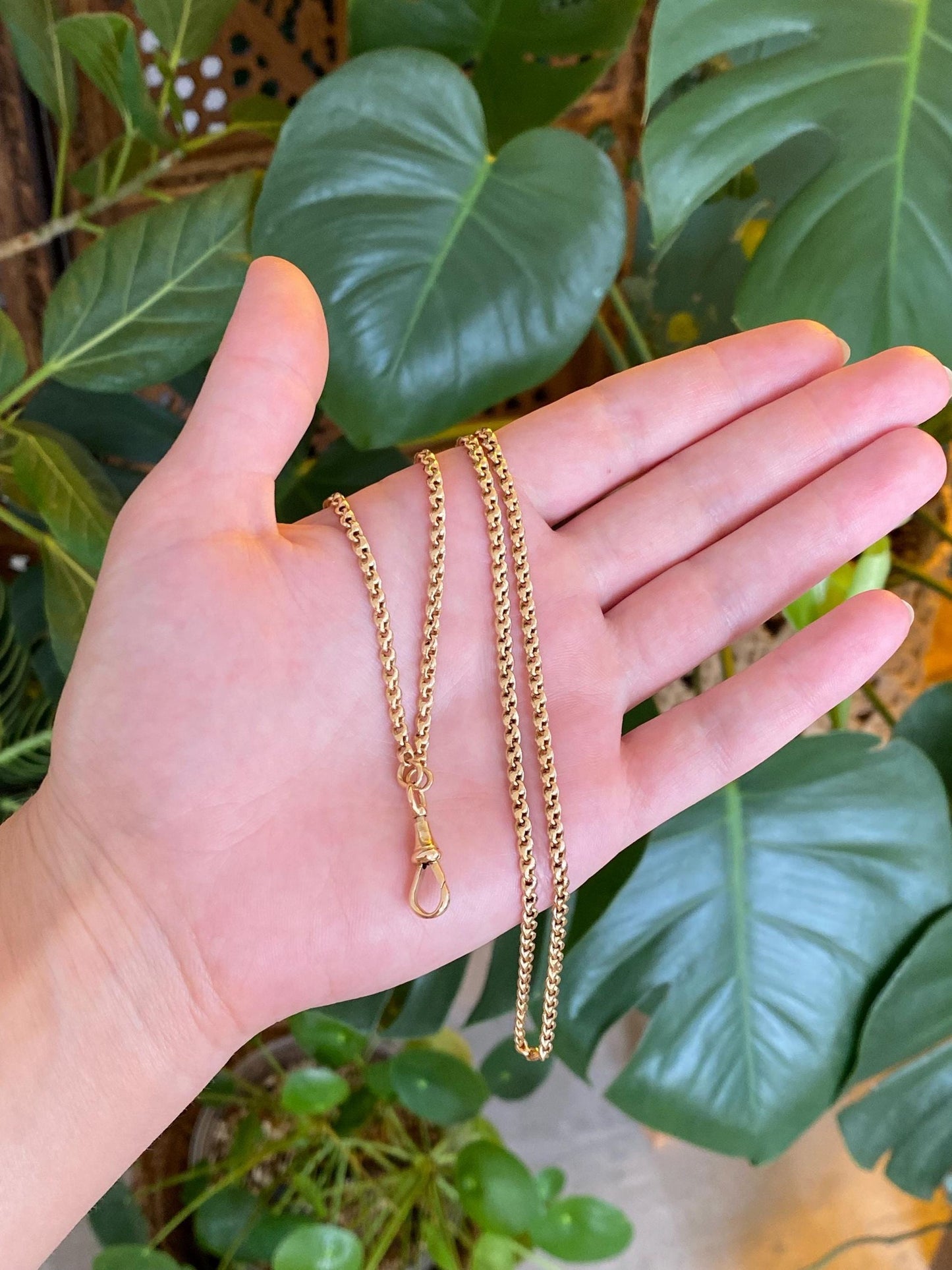 Vintage Solid 18k Yellow Gold Long Rounded Fancy Link Pocket Watch Chain Necklace - 34 inches