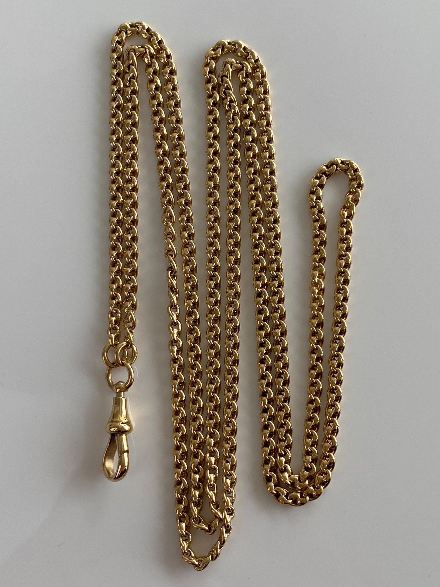 Vintage Solid 18k Yellow Gold Long Rounded Fancy Link Pocket Watch Chain Necklace - 34 inches