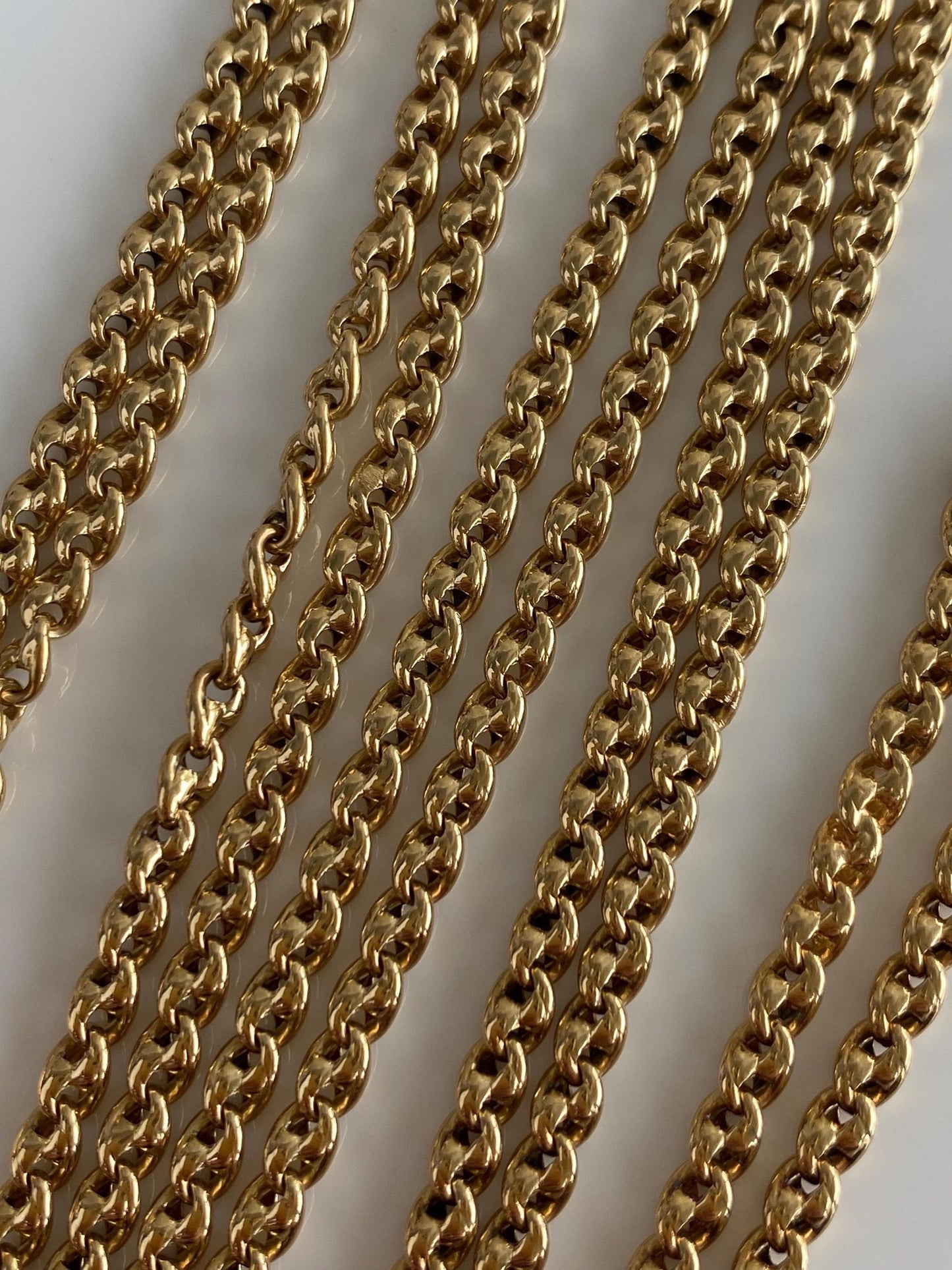 Vintage Solid 18k Yellow Gold Long Rounded Fancy Link Pocket Watch Chain Necklace - 34 inches