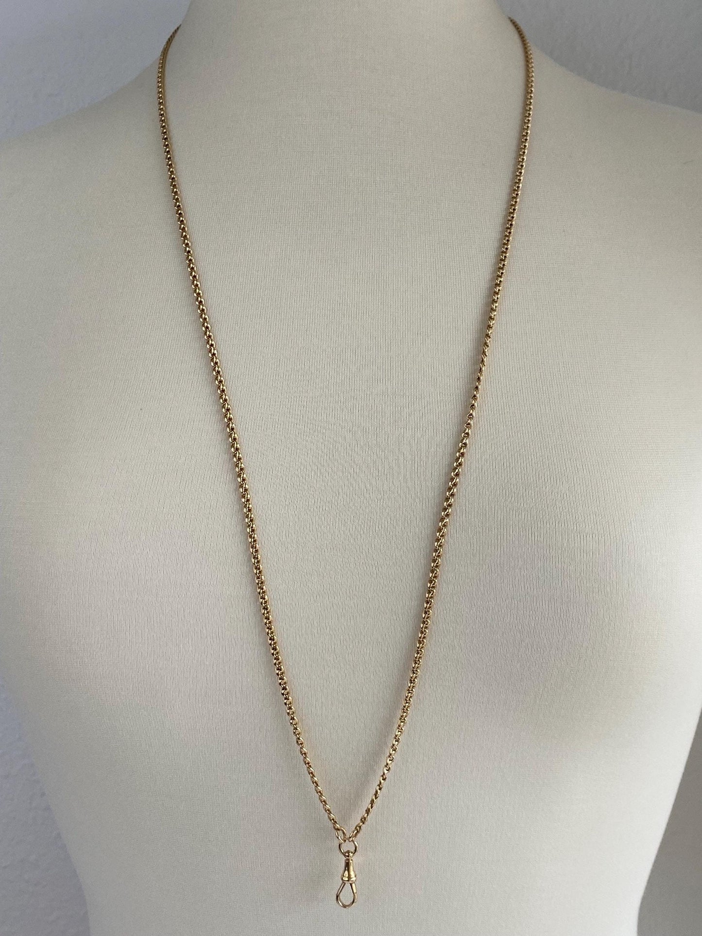 Vintage Solid 18k Yellow Gold Long Rounded Fancy Link Pocket Watch Chain Necklace - 34 inches