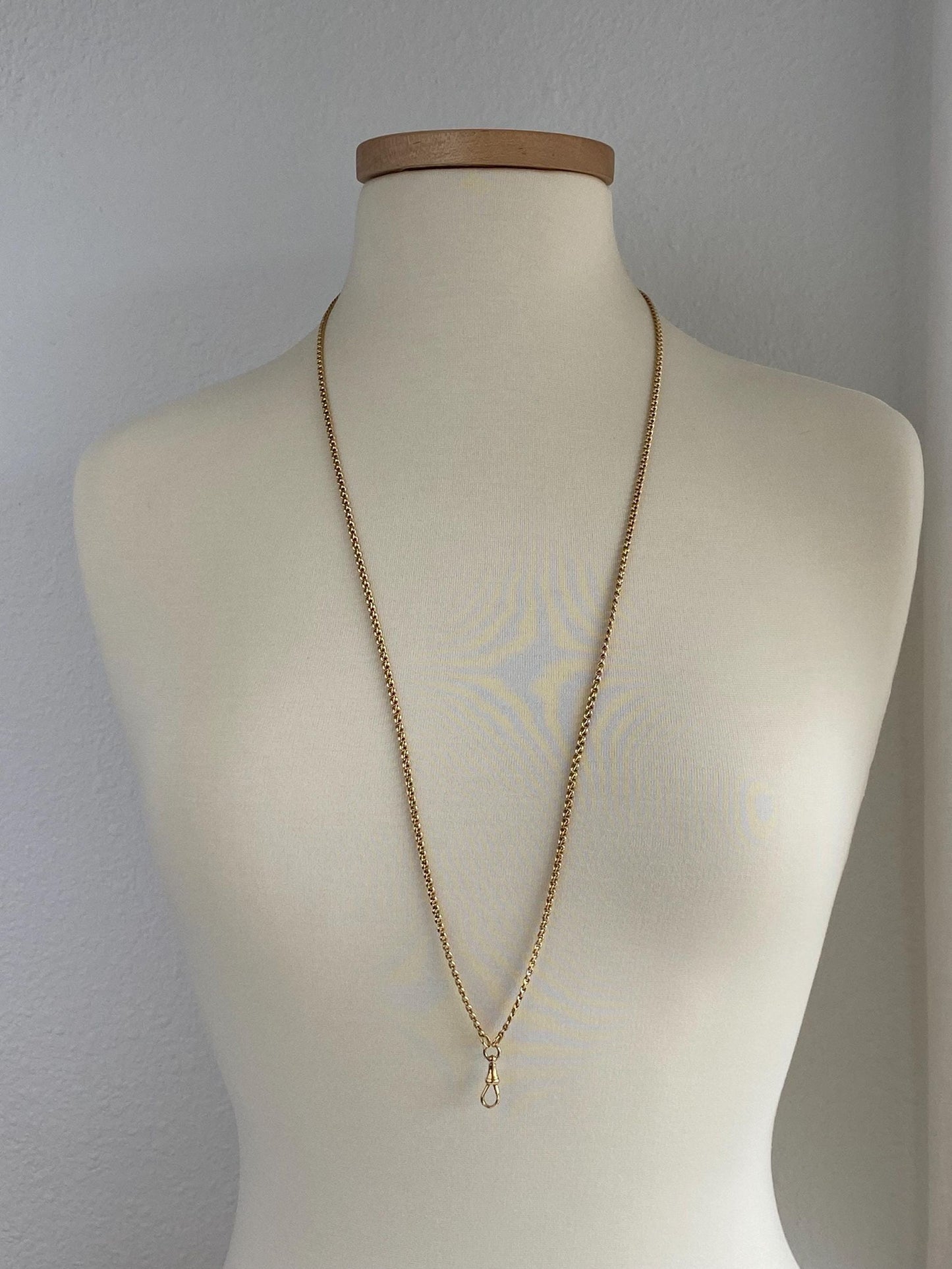 Vintage Solid 18k Yellow Gold Long Rounded Fancy Link Pocket Watch Chain Necklace - 34 inches