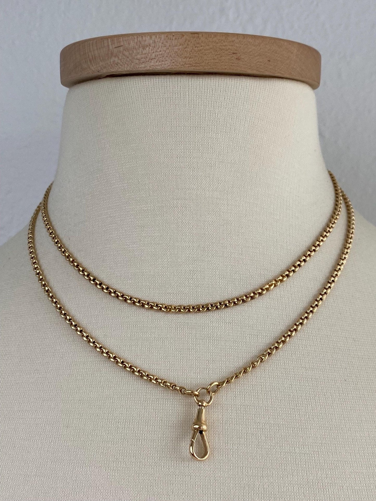 Vintage Solid 18k Yellow Gold Long Rounded Fancy Link Pocket Watch Chain Necklace - 34 inches
