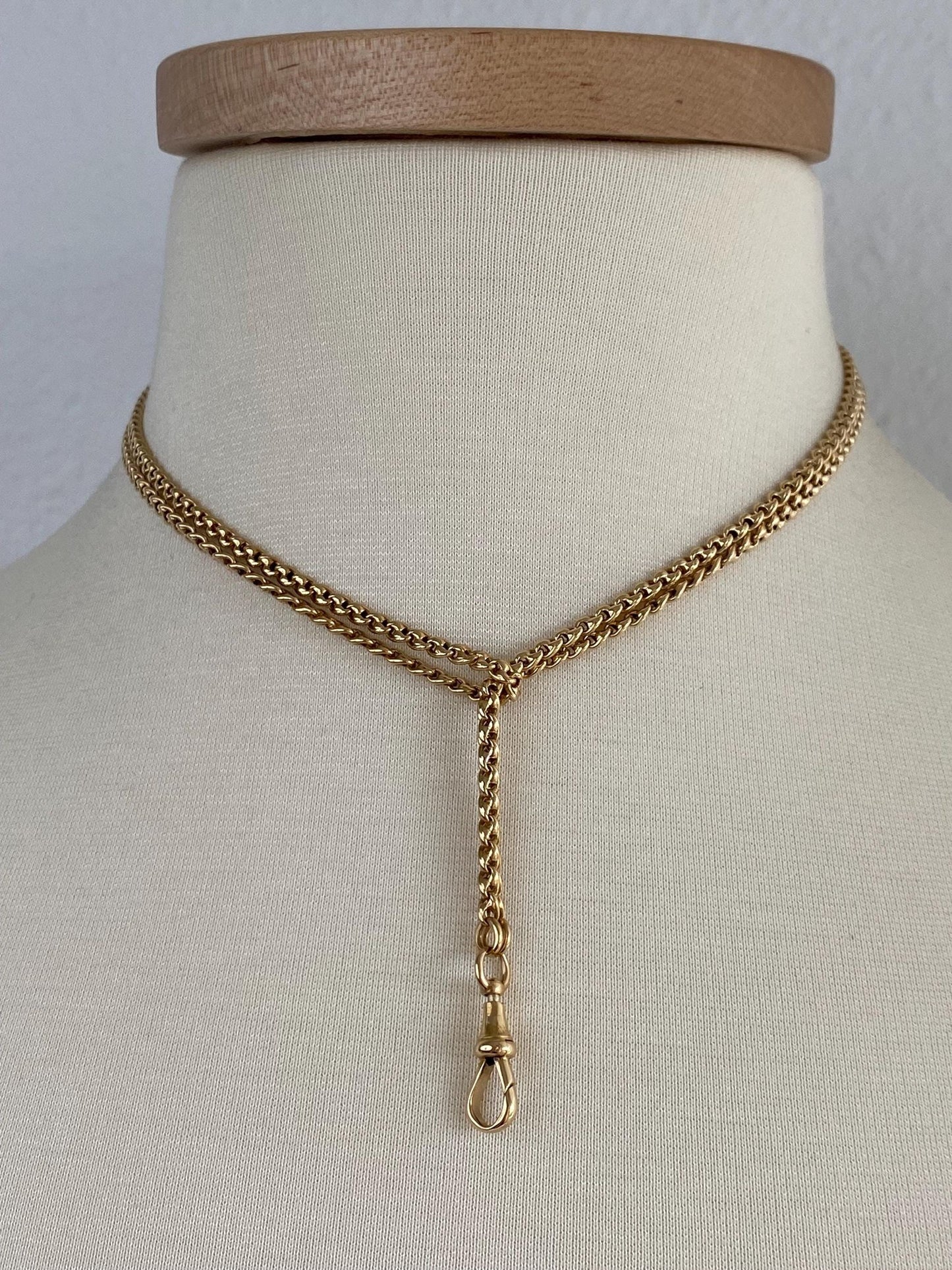 Vintage Solid 18k Yellow Gold Long Rounded Fancy Link Pocket Watch Chain Necklace - 34 inches