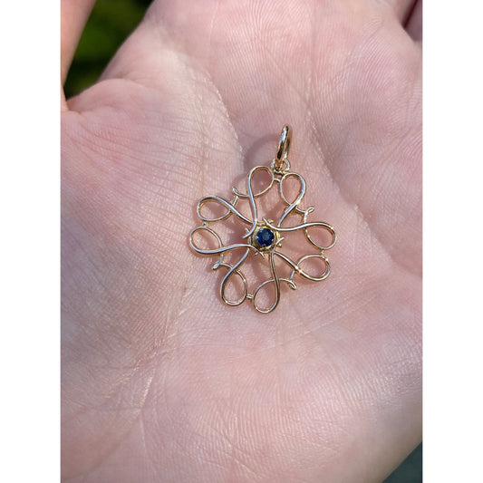 Vintage Solid 10k Yellow Gold Sapphire Charm