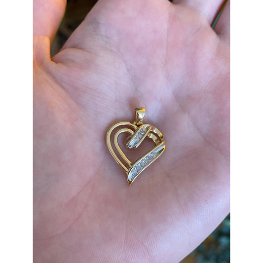 Vintage Solid 10k Yellow Gold Diamond Heart Charm