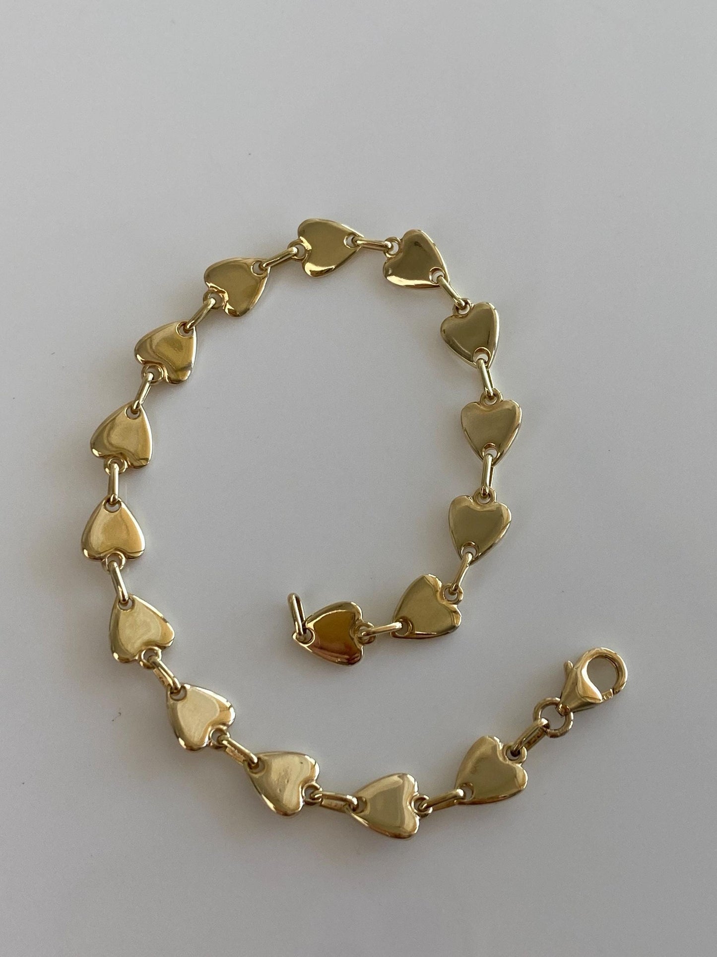 Vintage Solid 14k Yellow Gold Heart Link Bracelet - 7 inches