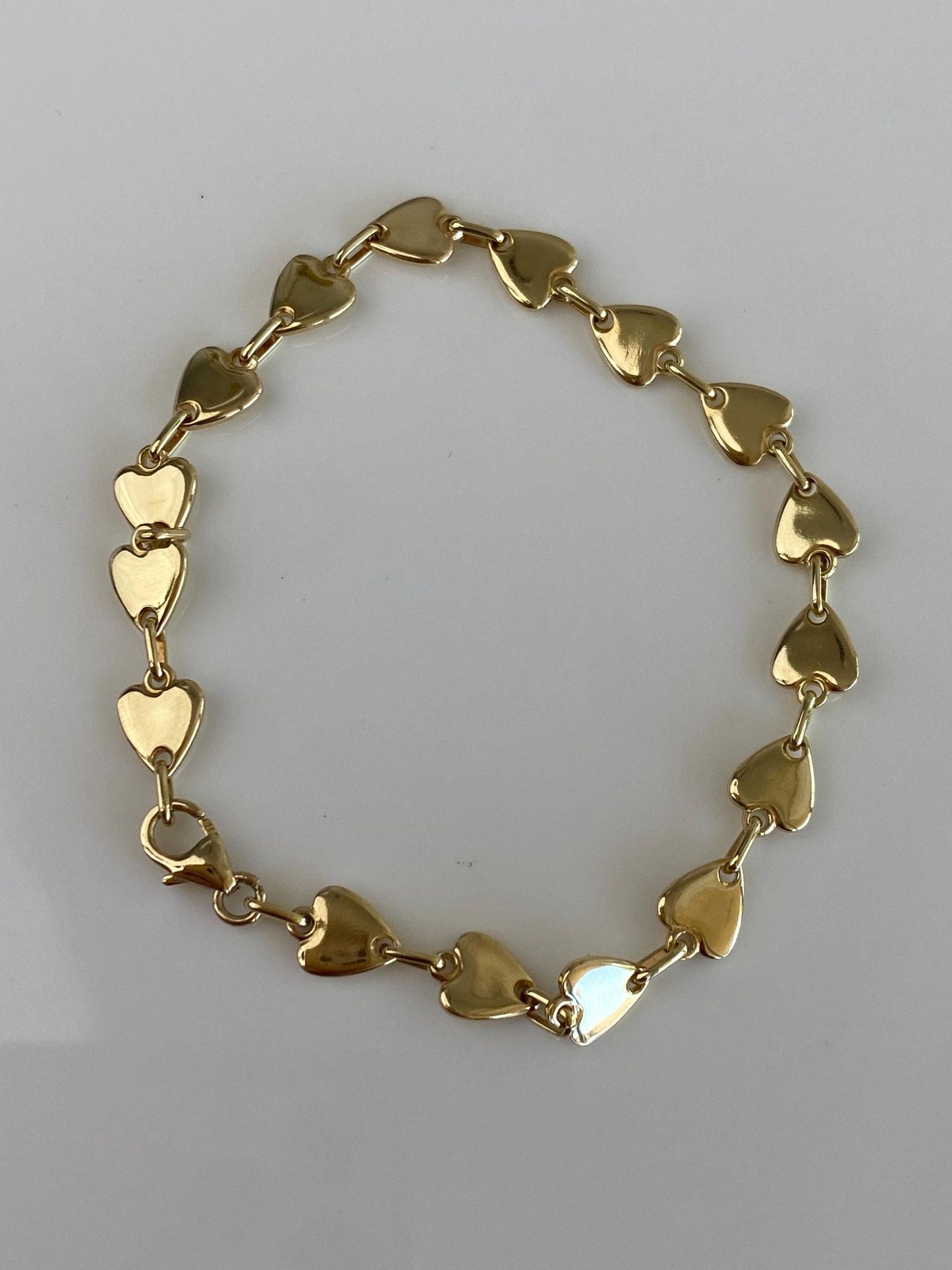 Vintage Solid 14k Yellow Gold Heart Link Bracelet - 7 inches