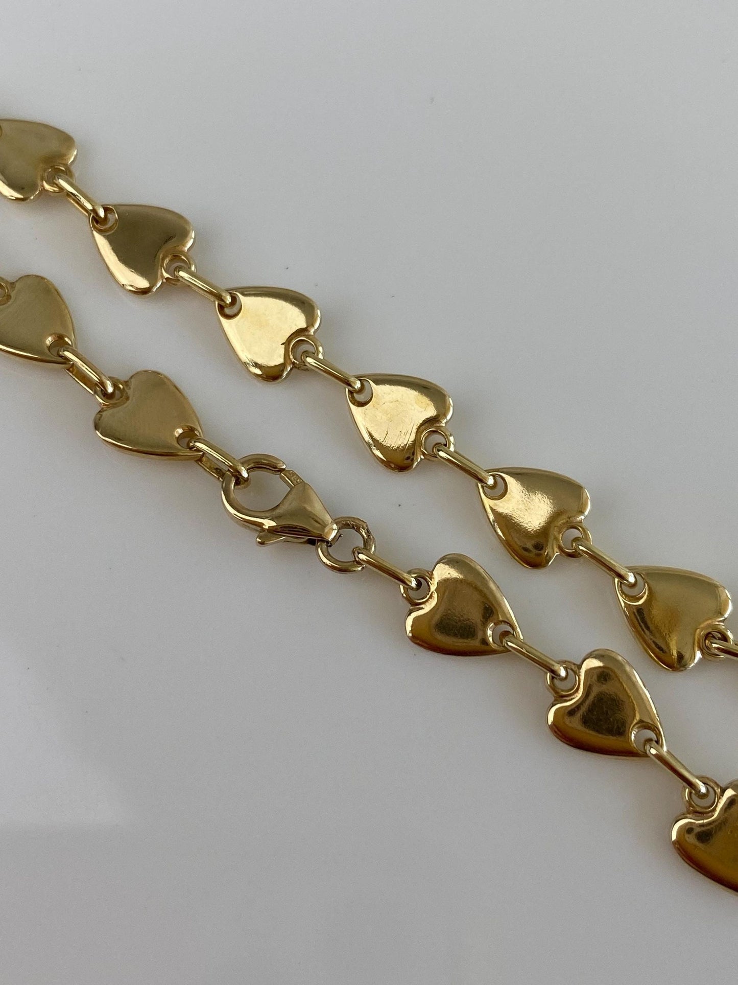 Vintage Solid 14k Yellow Gold Heart Link Bracelet - 7 inches
