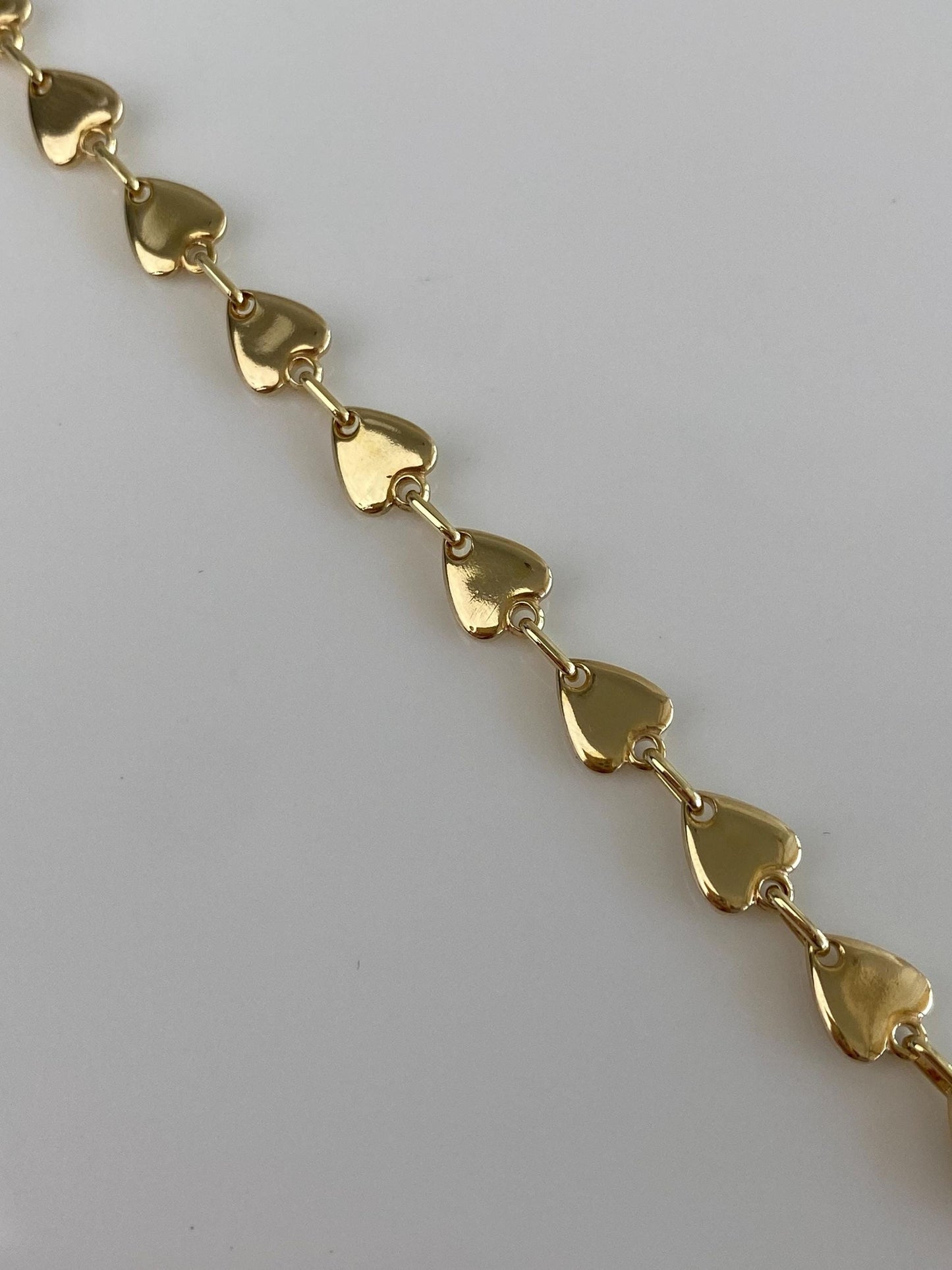 Vintage Solid 14k Yellow Gold Heart Link Bracelet - 7 inches