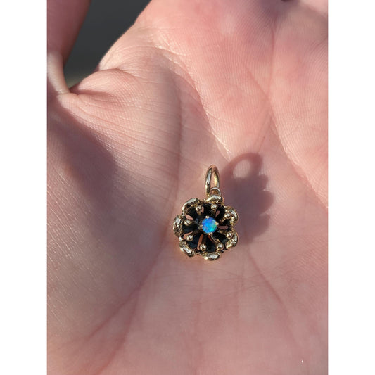 Vintage Solid 14k Yellow Gold Opal Flower Charm