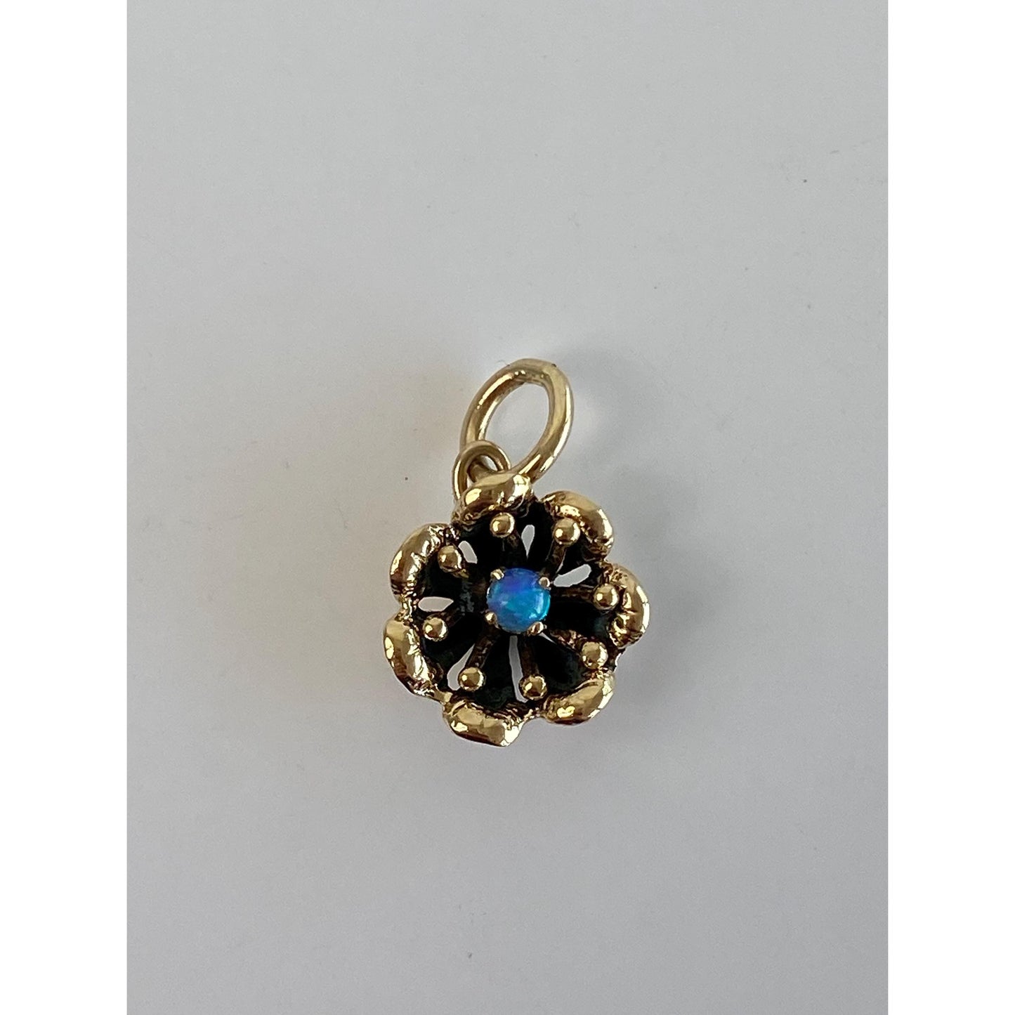 Vintage Solid 14k Yellow Gold Opal Flower Charm