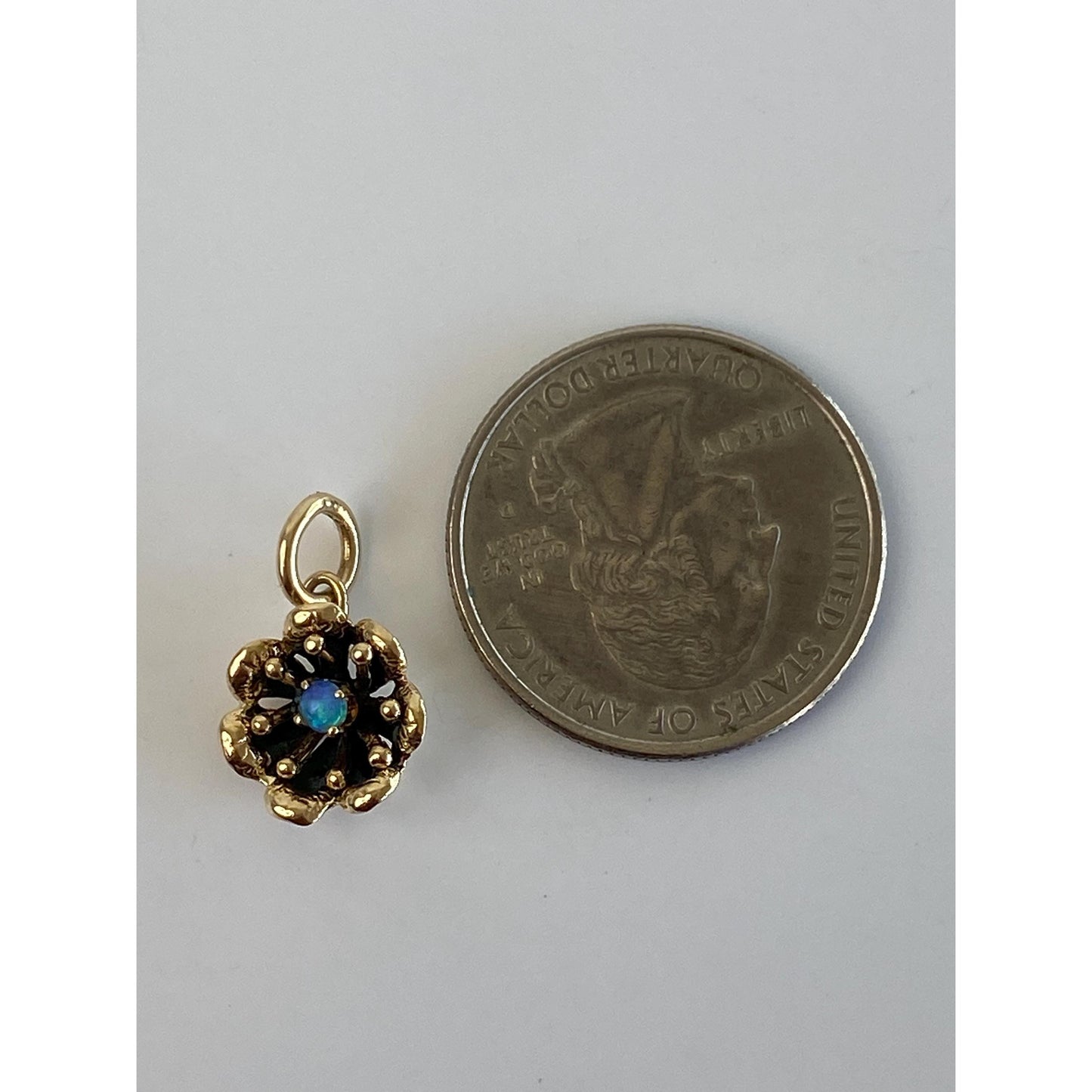Vintage Solid 14k Yellow Gold Opal Flower Charm