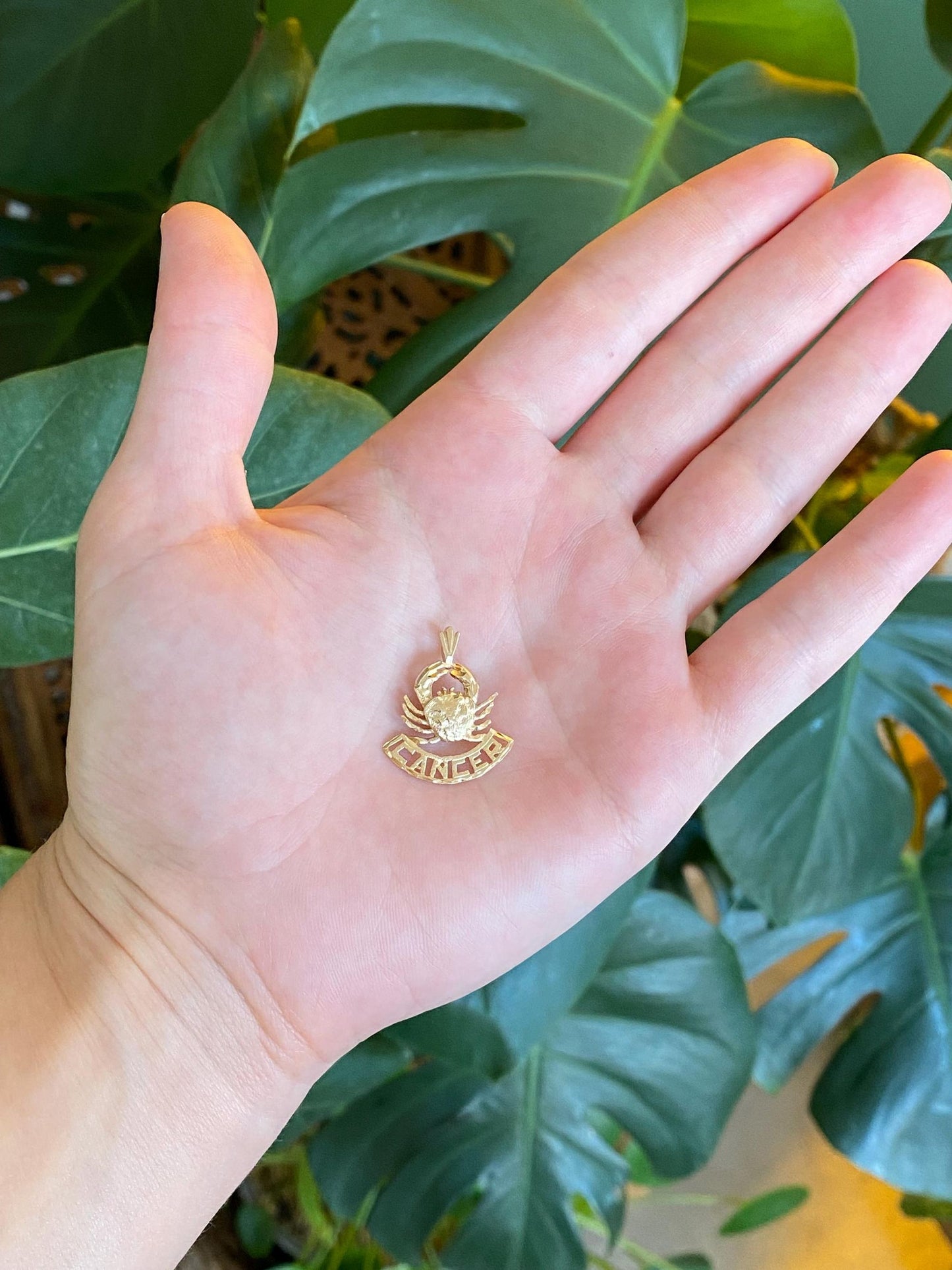 Vintage Solid 14k Yellow Gold Diamond Cut Cancer Zodiac Charm