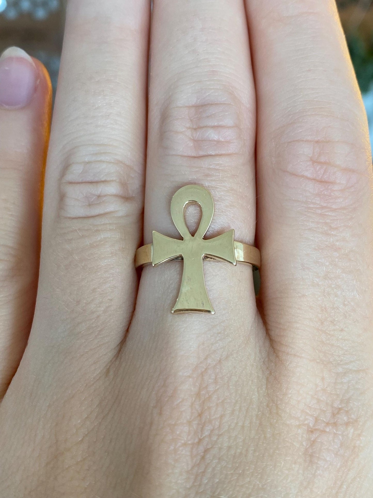 Vintage Solid 10k Yellow Gold Ankh Ring - Size 7