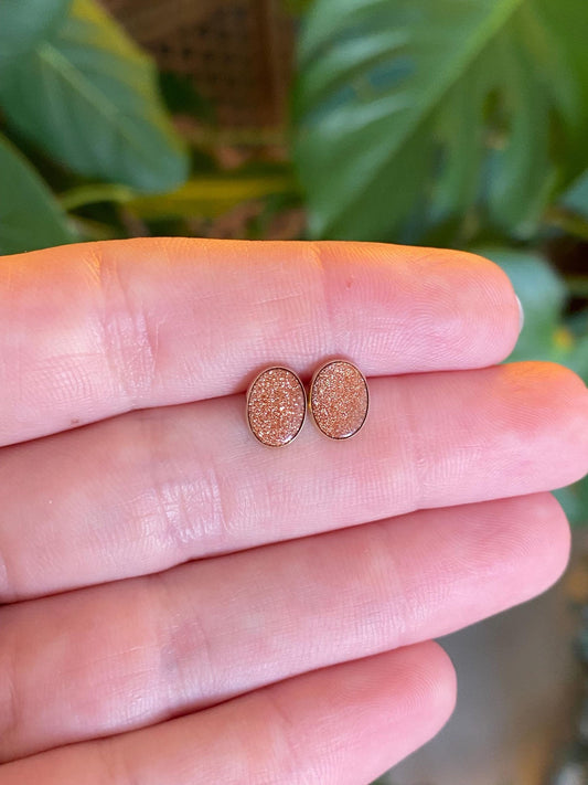 Vintage Solid 14k Yellow Gold Goldstone Stud Earrings