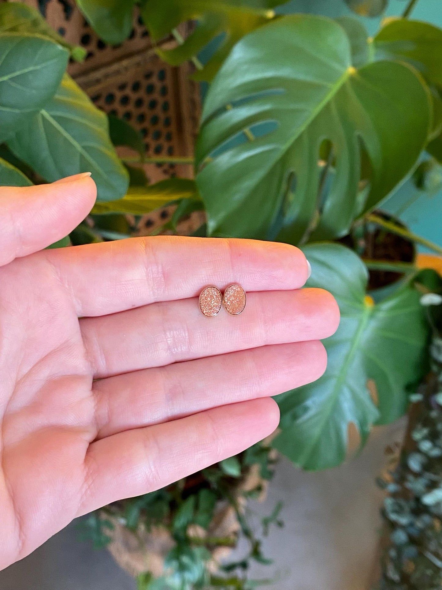 Vintage Solid 14k Yellow Gold Goldstone Stud Earrings