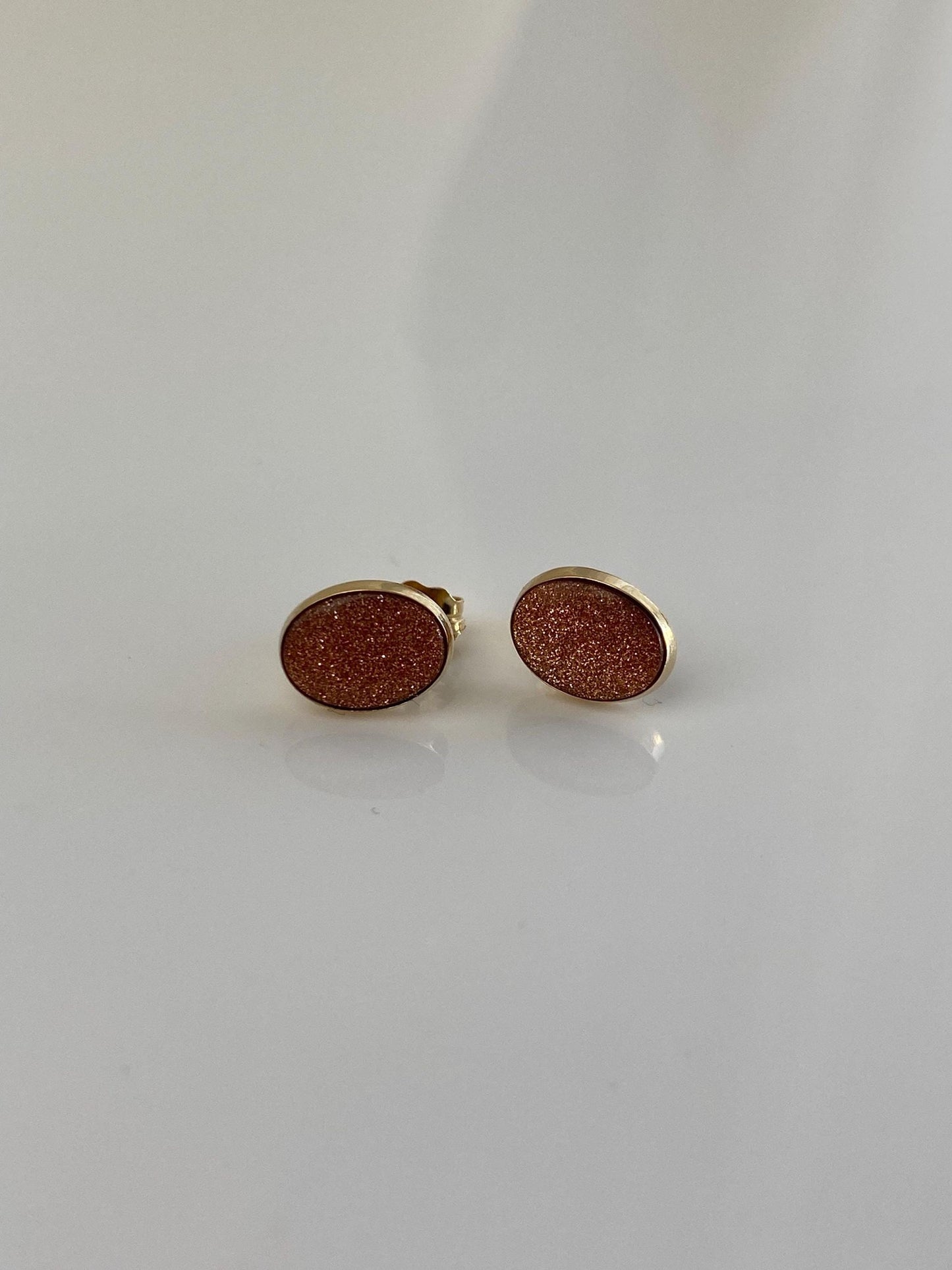 Vintage Solid 14k Yellow Gold Goldstone Stud Earrings