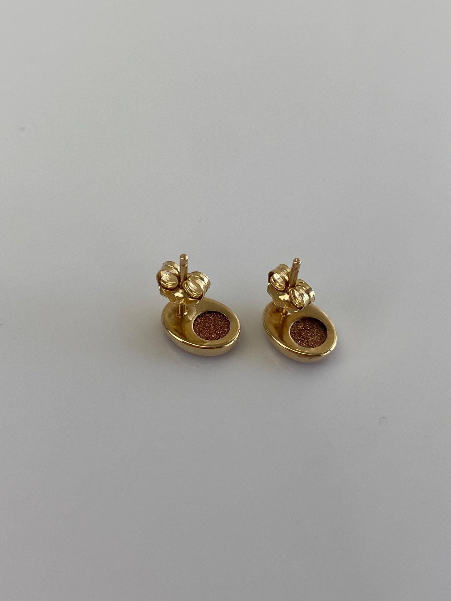Vintage Solid 14k Yellow Gold Goldstone Stud Earrings