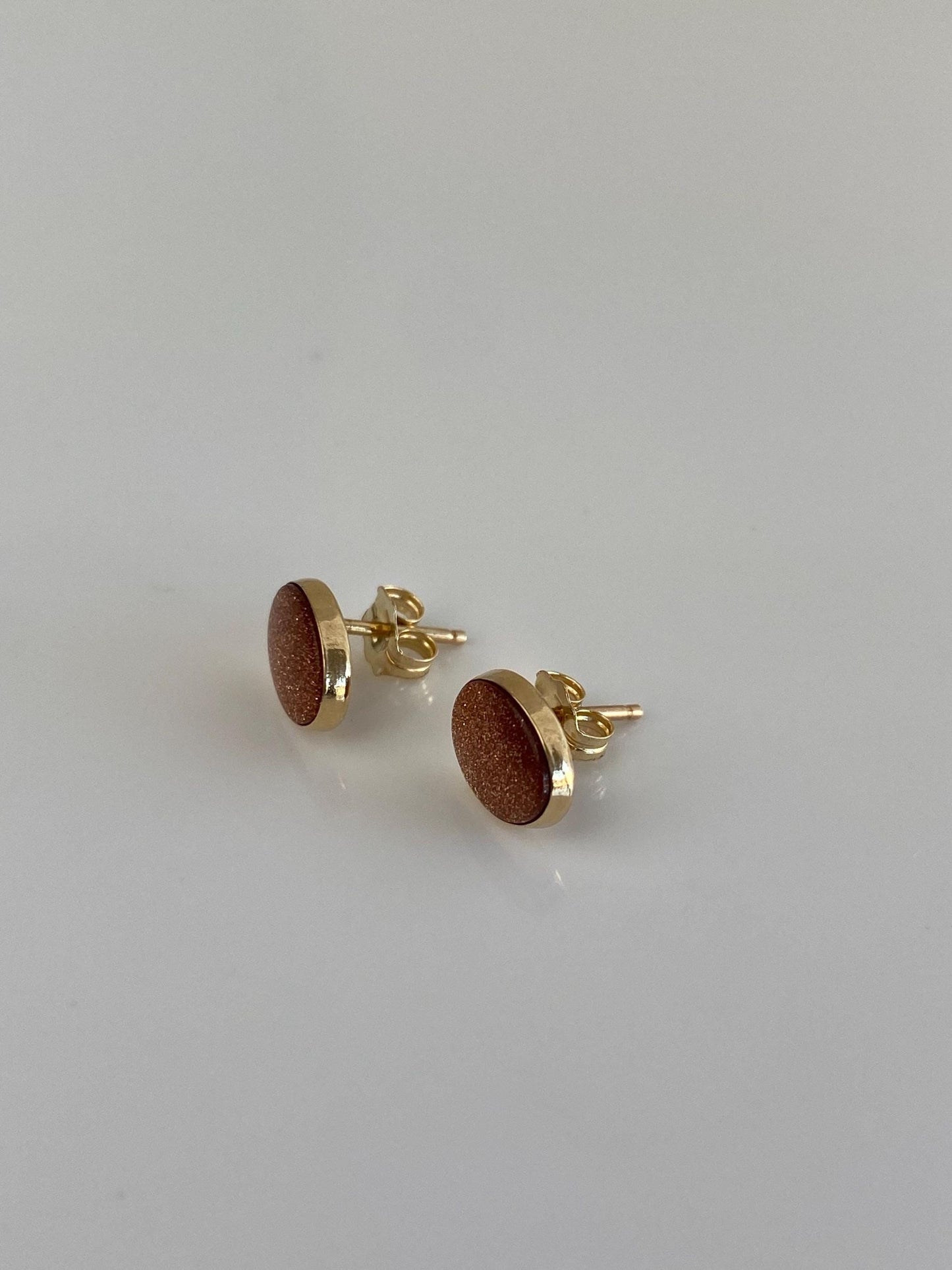 Vintage Solid 14k Yellow Gold Goldstone Stud Earrings