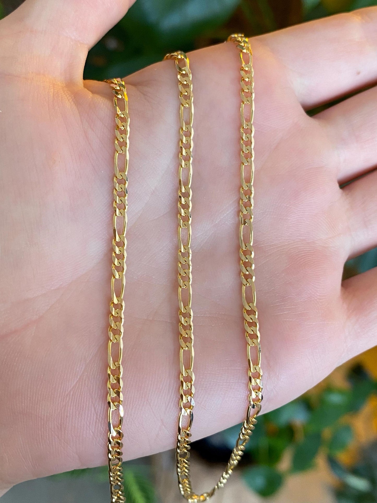 Vintage Solid 14k Yellow Gold Long Figaro Chain Necklace - 24 inches