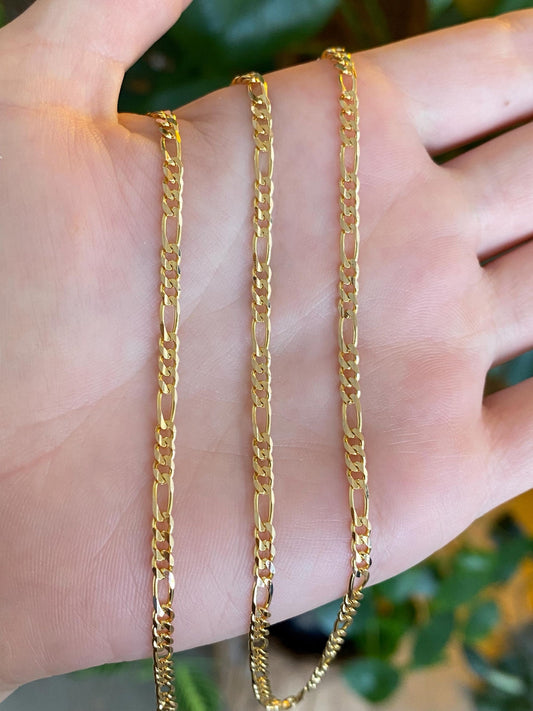 Vintage Solid 14k Yellow Gold Long Figaro Chain Necklace - 24 inches