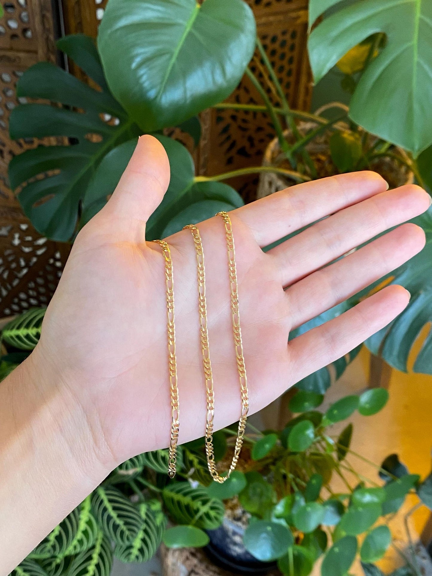 Vintage Solid 14k Yellow Gold Long Figaro Chain Necklace - 24 inches