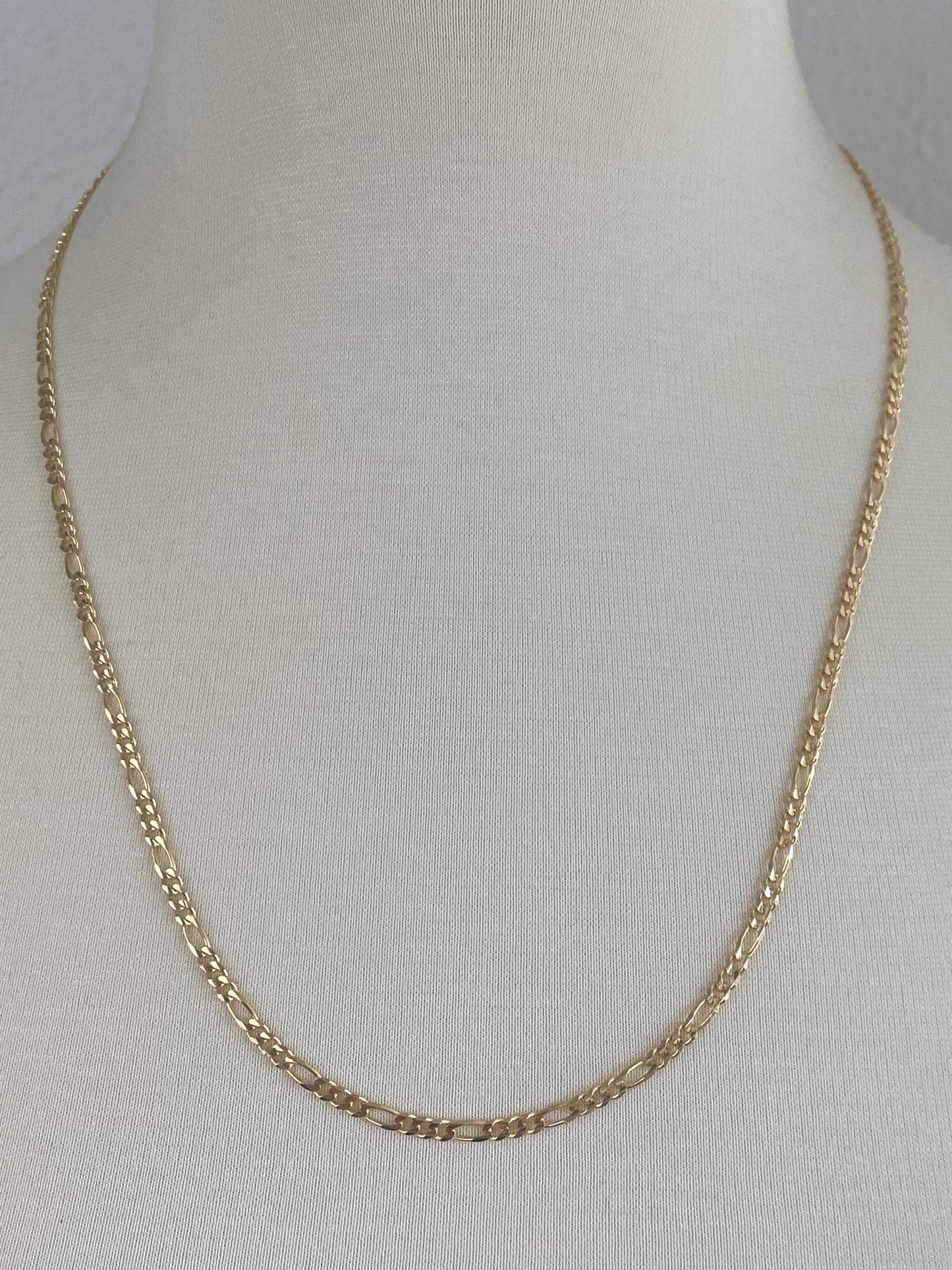 Vintage Solid 14k Yellow Gold Long Figaro Chain Necklace - 24 inches