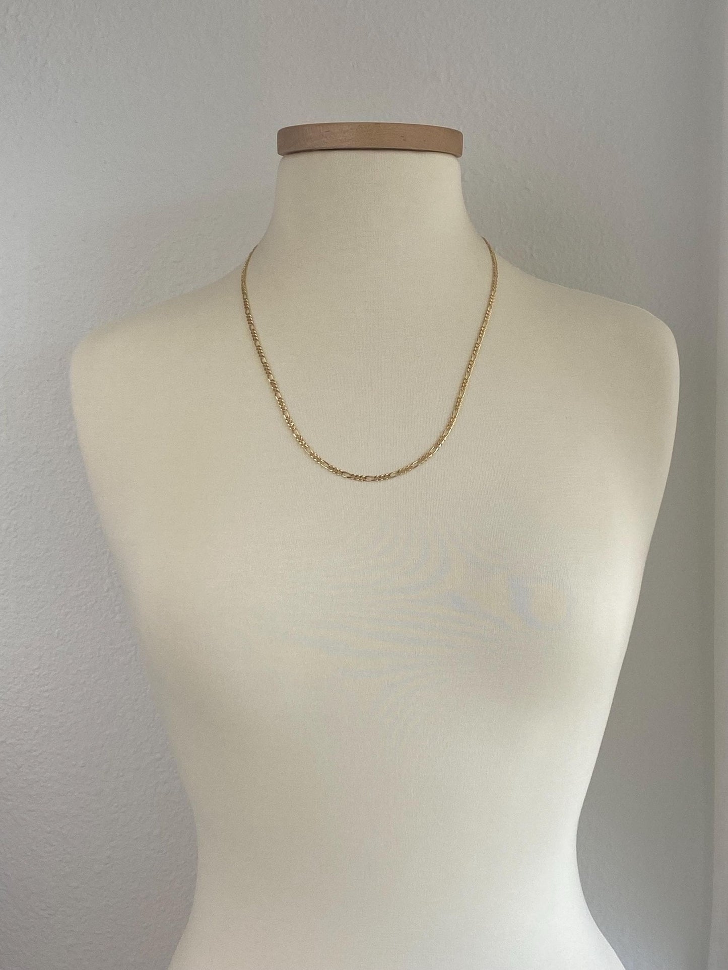 Vintage Solid 14k Yellow Gold Long Figaro Chain Necklace - 24 inches